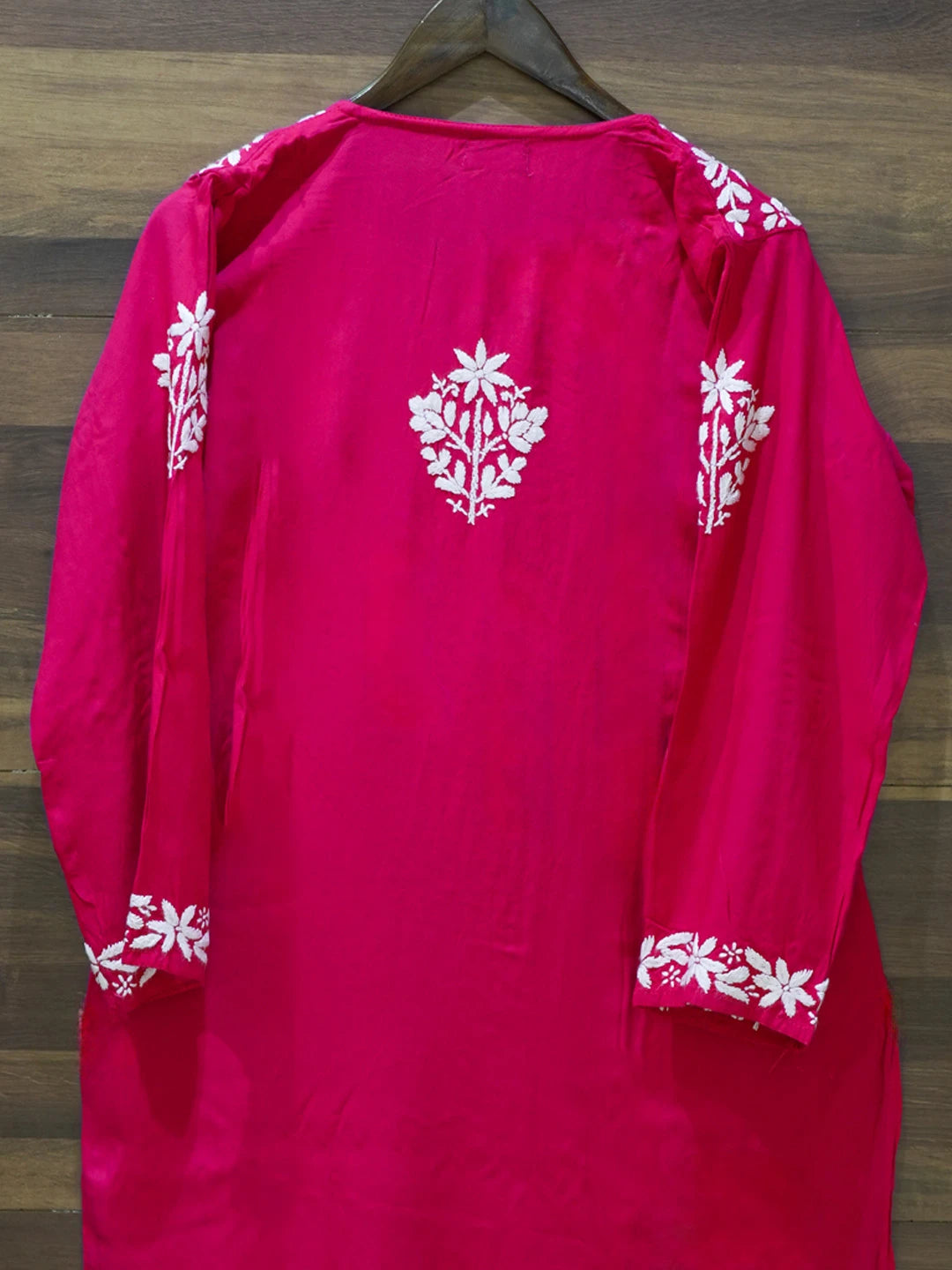 Ada Hand Embroidered Magenta Rayon Lucknowi Chikankari Straight Kurta A411671