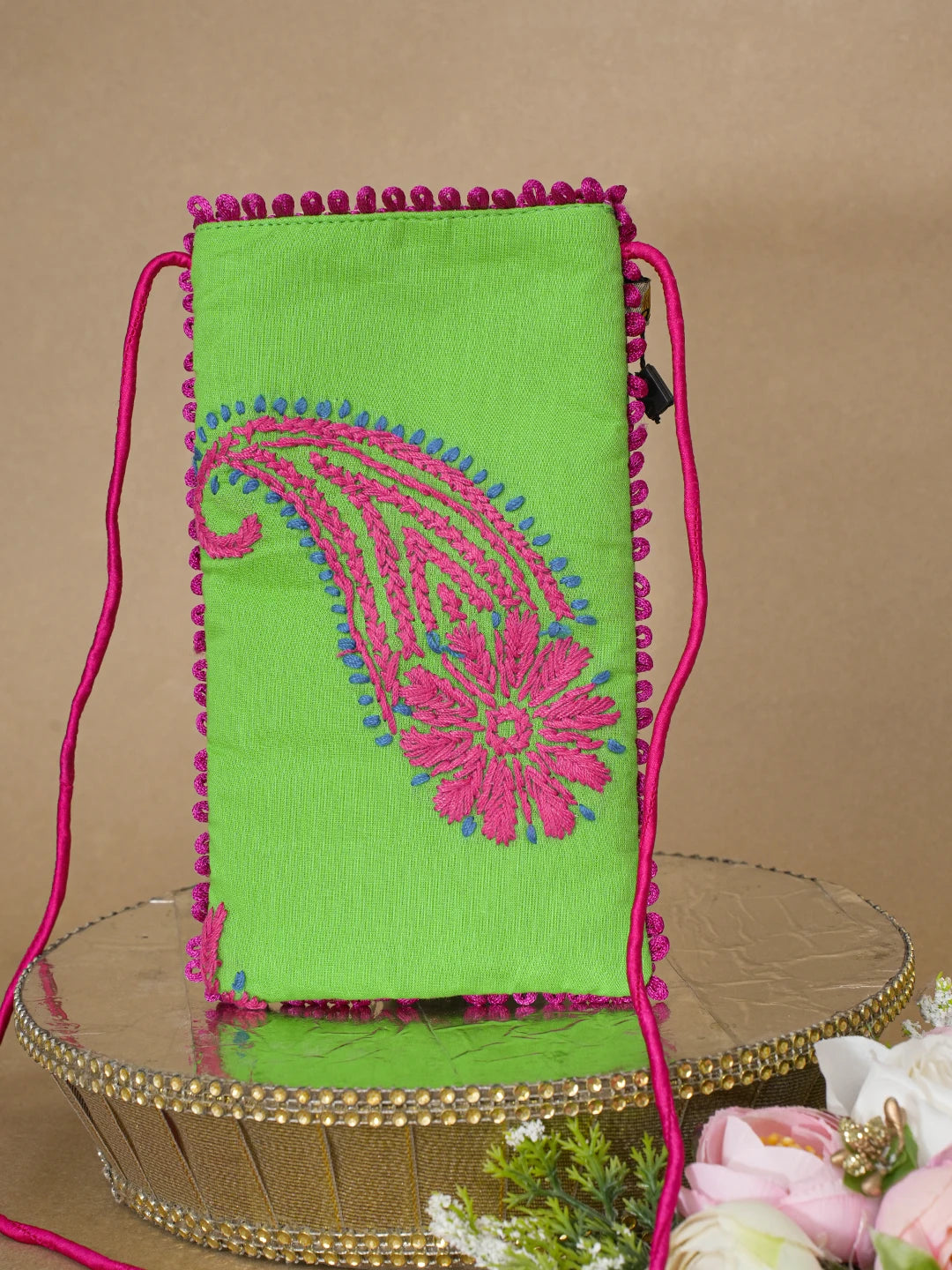 Ada Hand Embroidered Green Cotton Lucknowi Chikankari Mobile Cover 01A610078