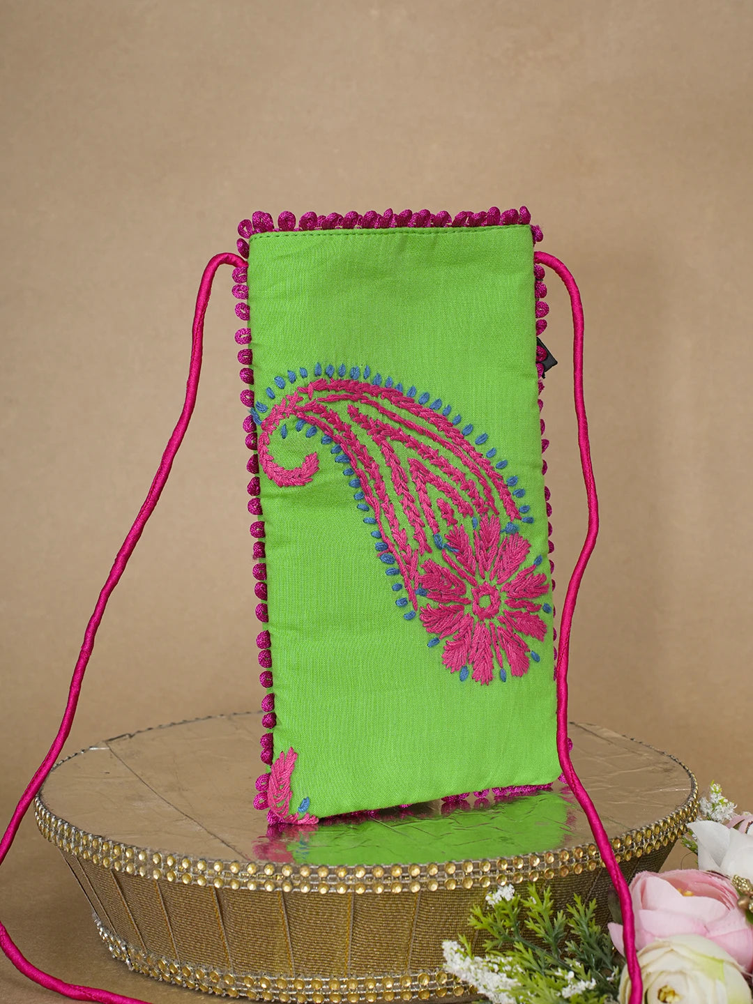 Ada Hand Embroidered Green Cotton Lucknowi Chikankari Mobile Cover 01A610078