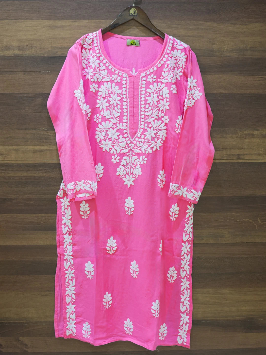 Ada Hand Embroidered Pink Rayon Lucknowi Chikankari Straight Kurta A411668