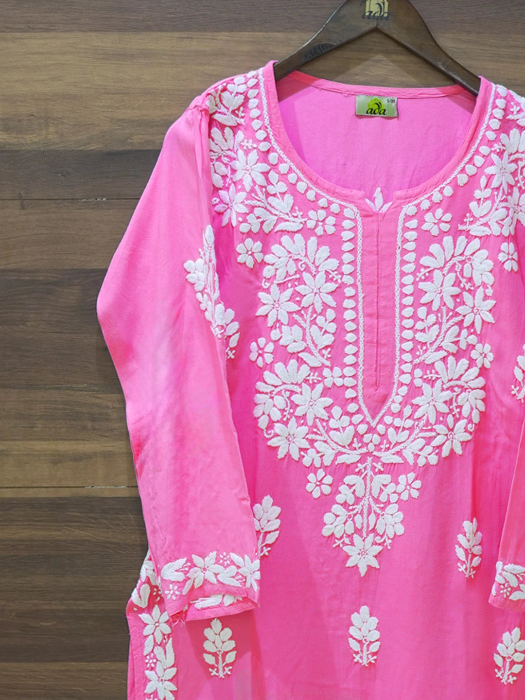 Ada Hand Embroidered Pink Rayon Lucknowi Chikankari Straight Kurta A411668
