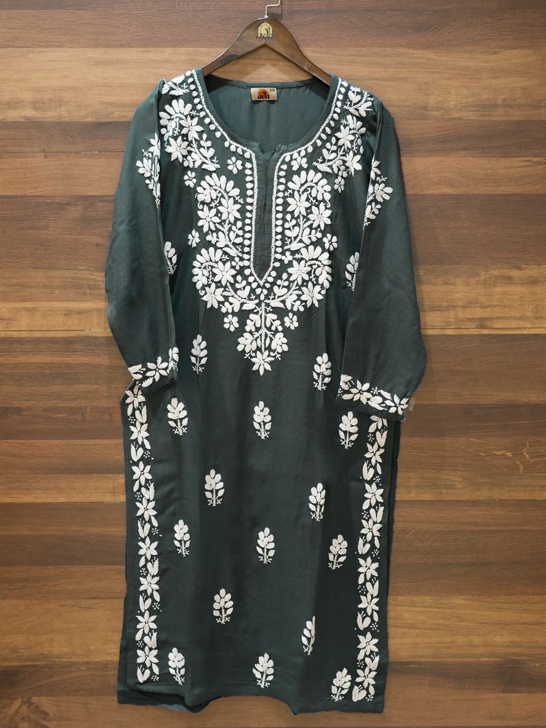 Ada Hand Embroidered Grey Rayon Lucknowi Chikankari Straight Kurta A411672
