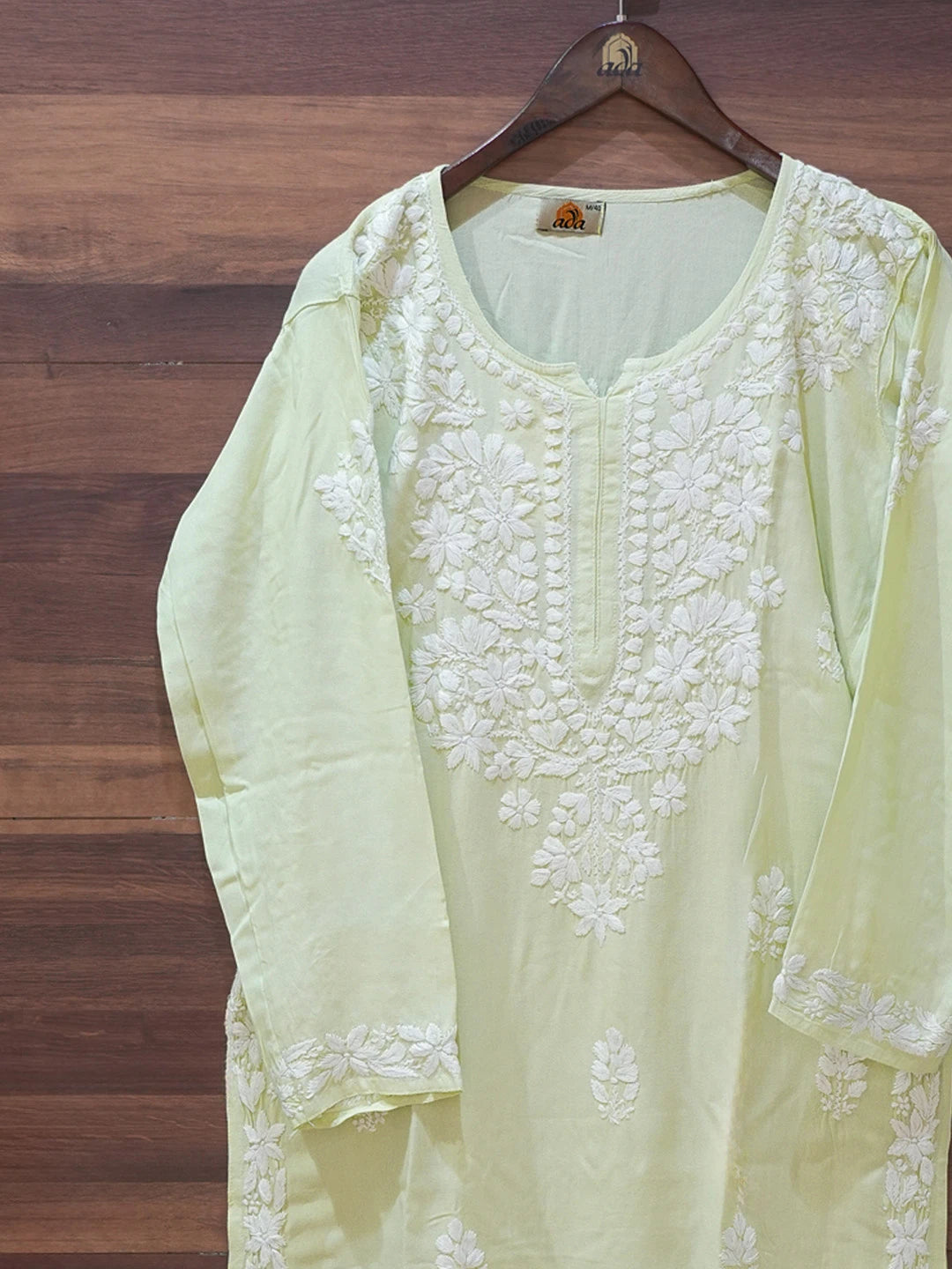 Ada Hand Embroidered Light Green Rayon Lucknowi Chikankari Straight Kurta A411669