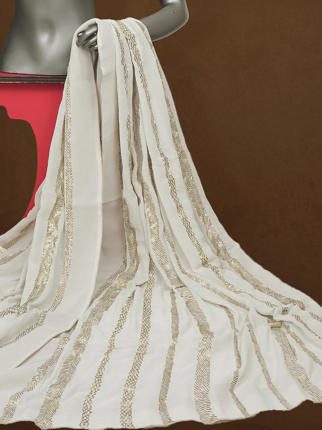 Ada Hand Embroidered Eggshell White Pure Georgette Dupatta With Muquaish Work A600697