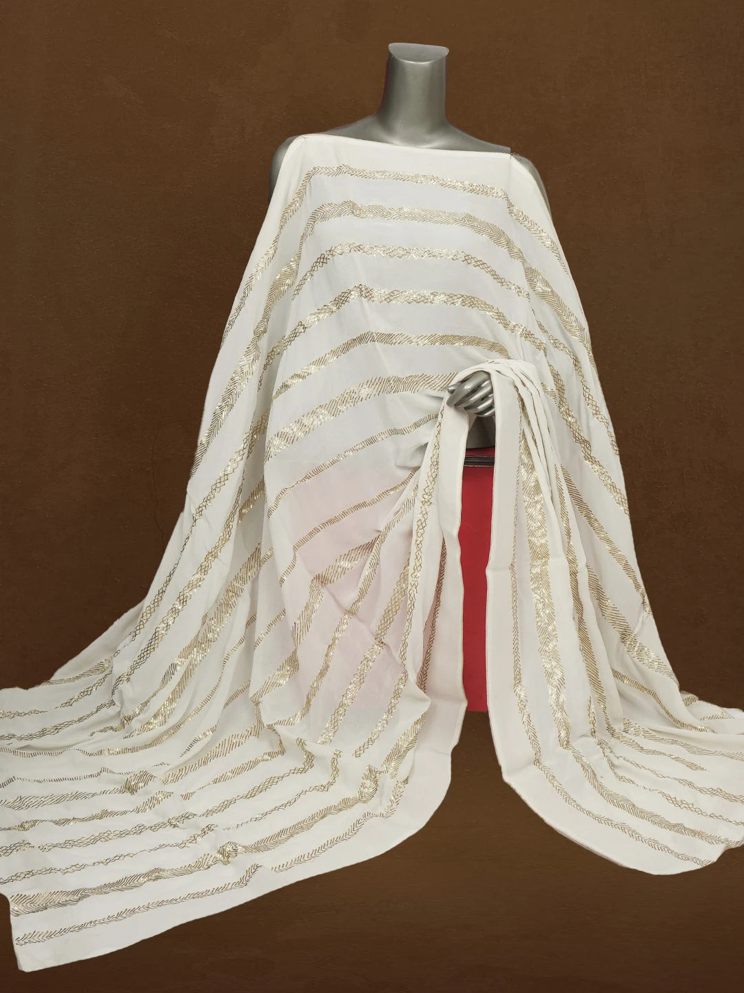 Ada Hand Embroidered Eggshell White Pure Georgette Dupatta With Muquaish Work A600697