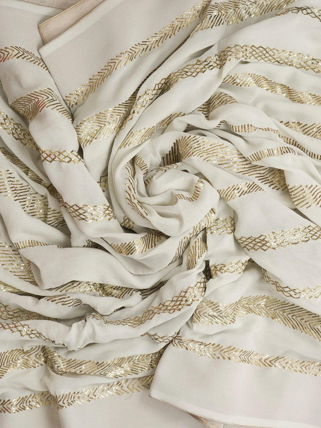 Ada Hand Embroidered Eggshell White Pure Georgette Dupatta With Muquaish Work A600697