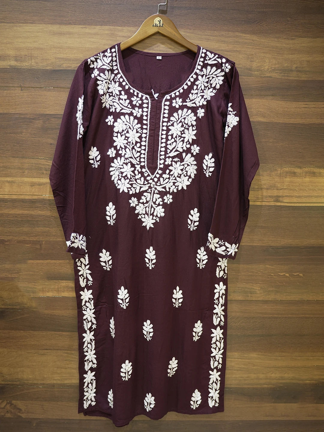 Ada Hand Embroidered Brown Rayon Lucknowi Chikankari Straight Kurta A411673