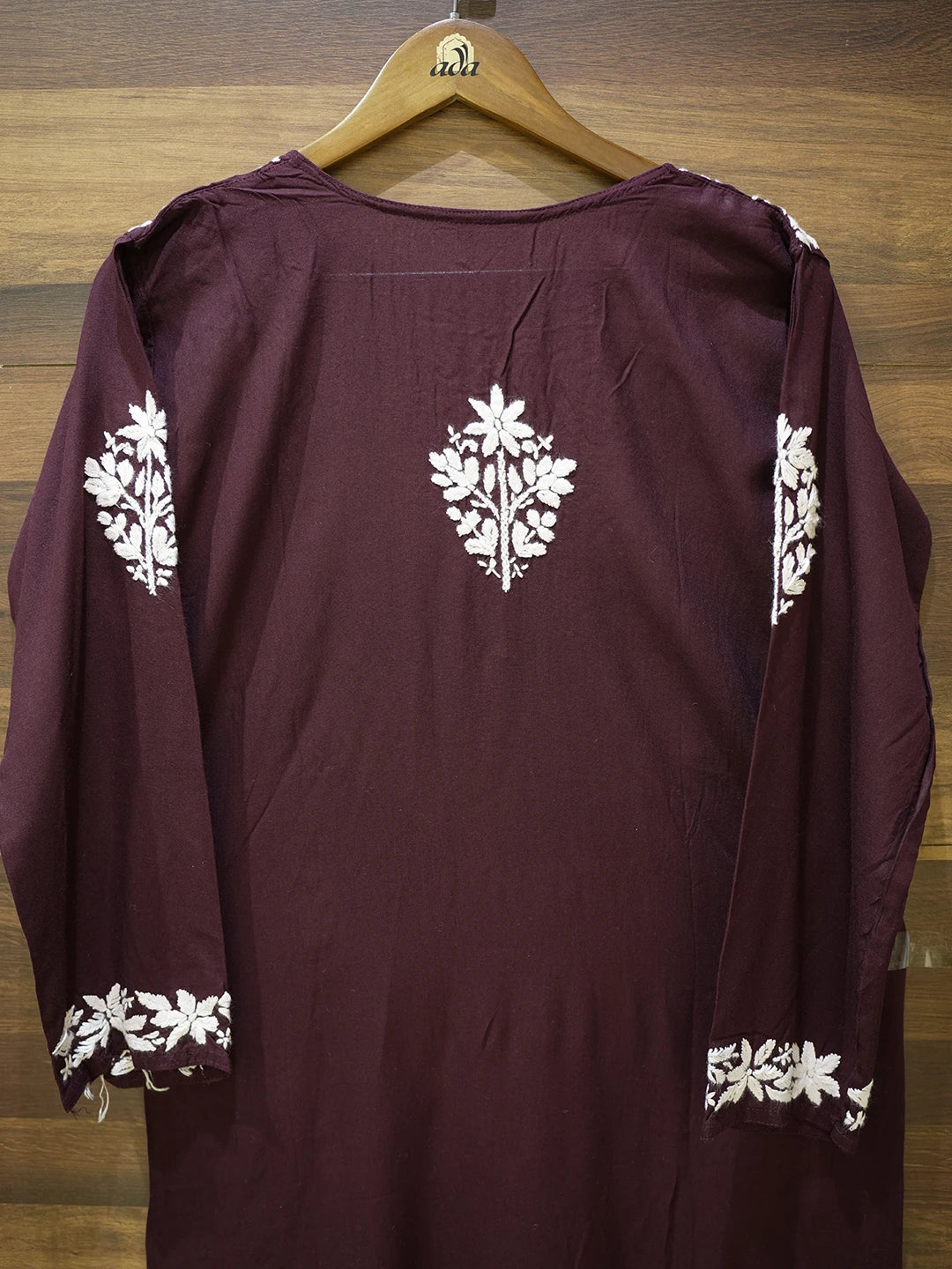 Ada Hand Embroidered Brown Rayon Lucknowi Chikankari Straight Kurta A411673