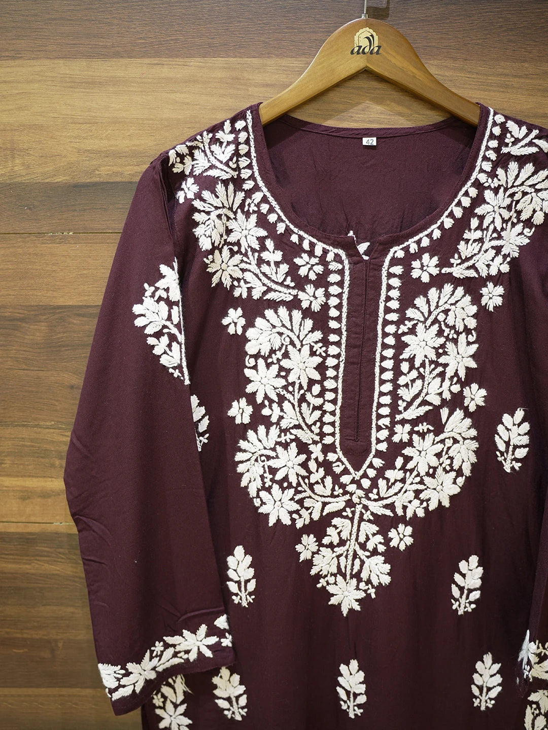 Ada Hand Embroidered Brown Rayon Lucknowi Chikankari Straight Kurta A411673