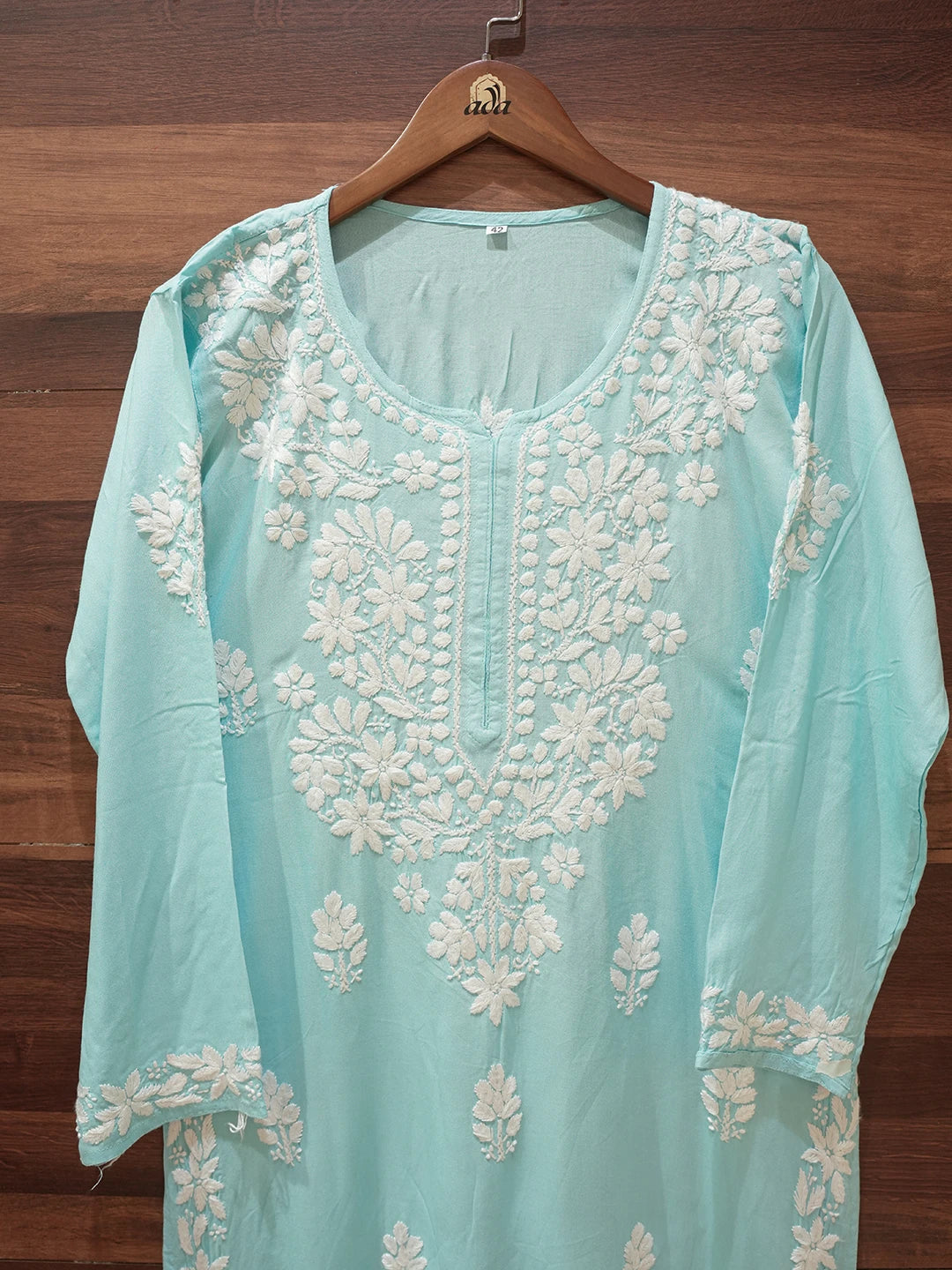 Ada Hand Embroidered Blue Rayon Lucknowi Chikankari Straight Kurta A411665