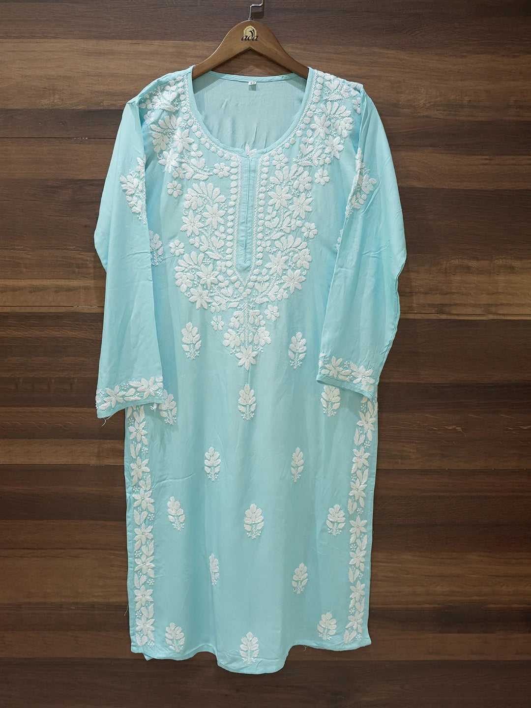 Ada Hand Embroidered Blue Rayon Lucknowi Chikankari Straight Kurta A411665