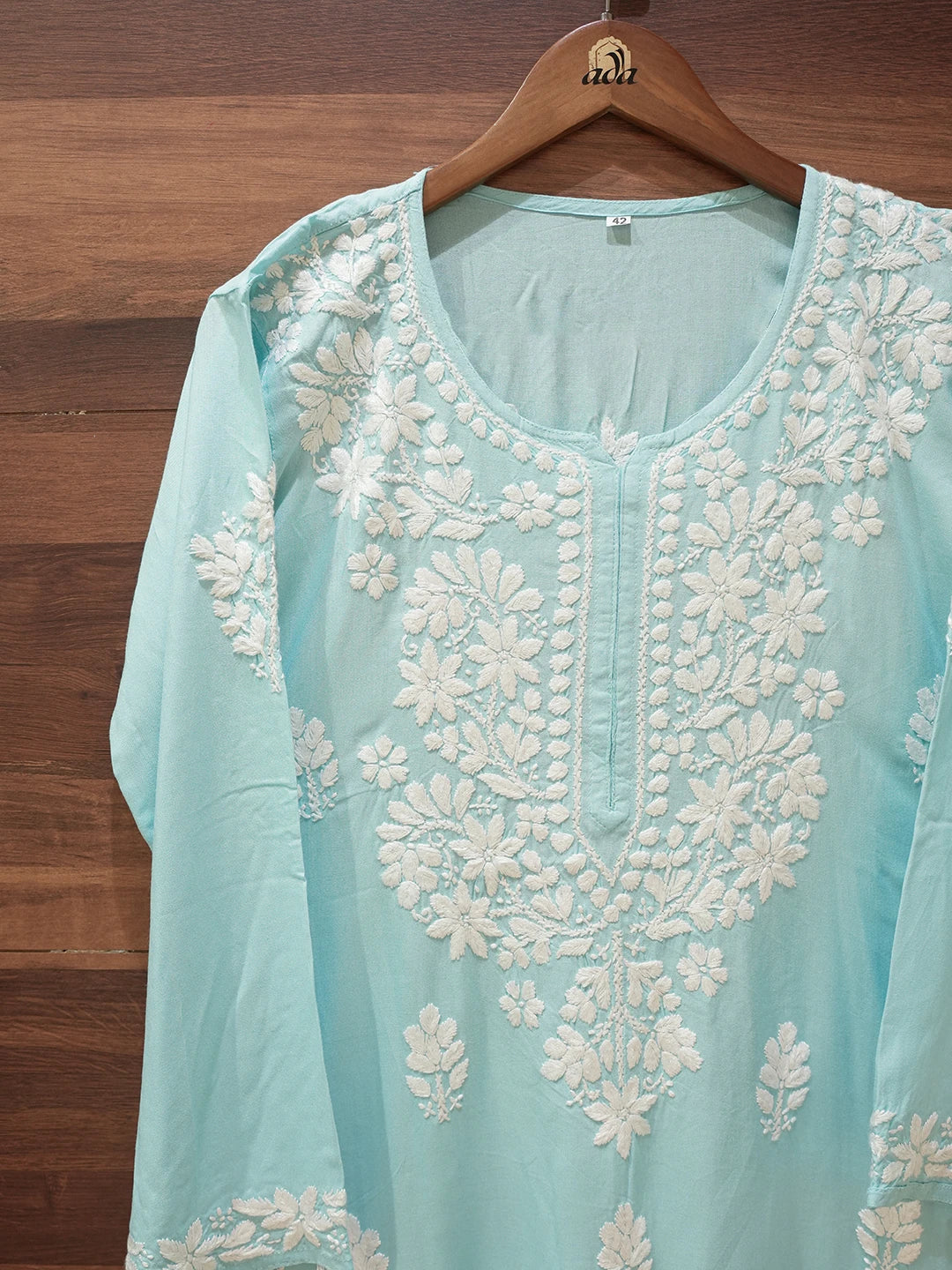 Ada Hand Embroidered Blue Rayon Lucknowi Chikankari Straight Kurta A411665