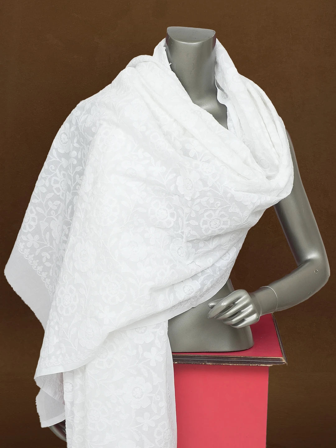 Ada Hand Embroidered White Pure Cotton Lucknowi Chikankari Dupatta 01A571748
