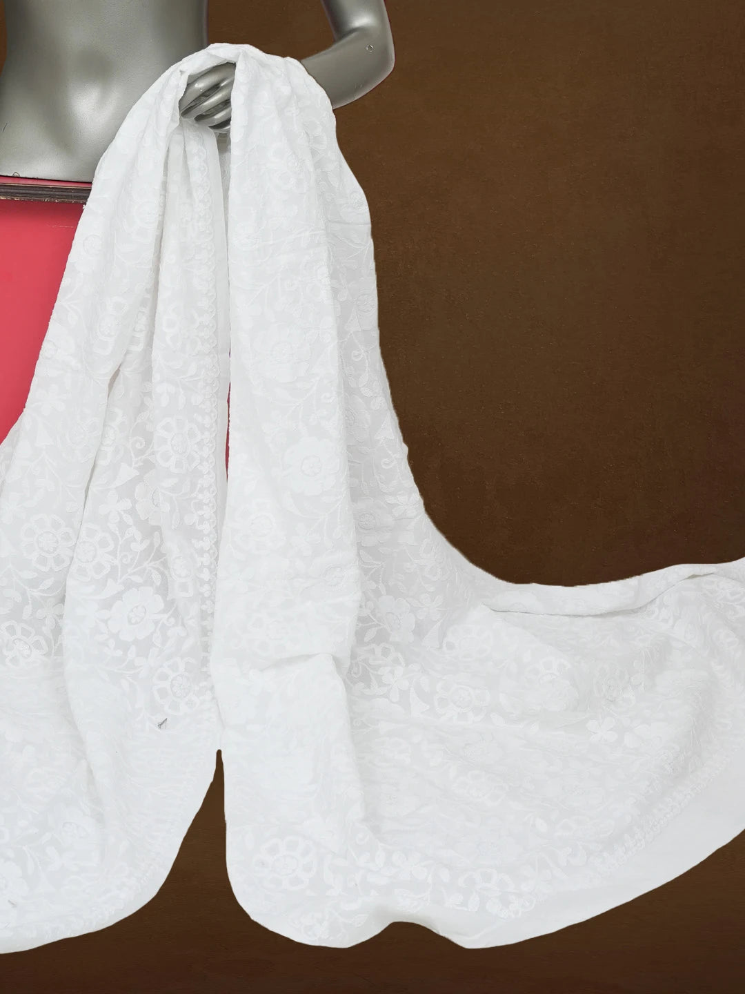 Ada Hand Embroidered White Pure Cotton Lucknowi Chikankari Dupatta 01A571748