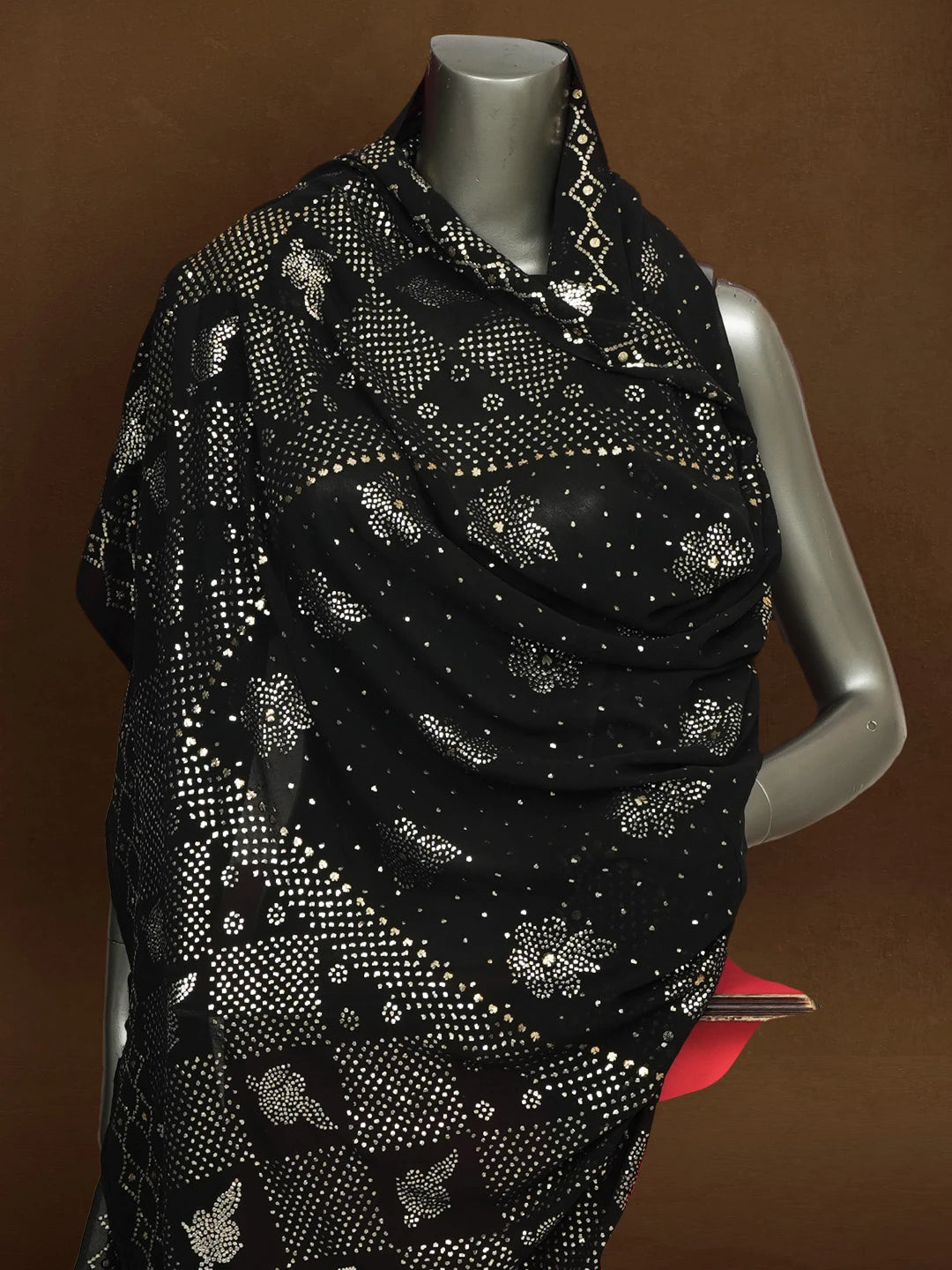 Ada Black Pure Georgette Lucknowi Chikankari Dupatta With Muqaish Work A604499
