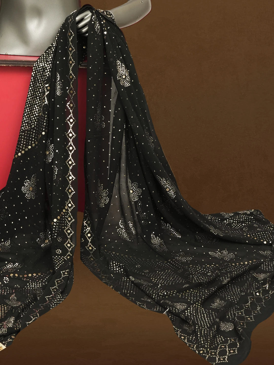 Ada Black Pure Georgette Lucknowi Chikankari Dupatta With Muqaish Work A604499