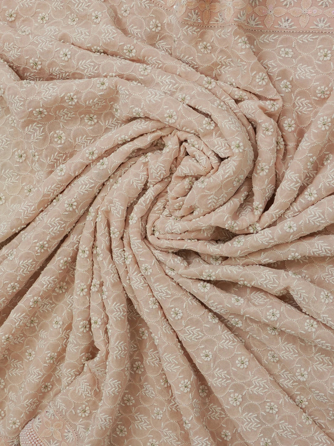 Ada Hand Embroidered Peach Pure Georgette Lucknowi Chikankari Dupatta With Pearl Work 01A30635