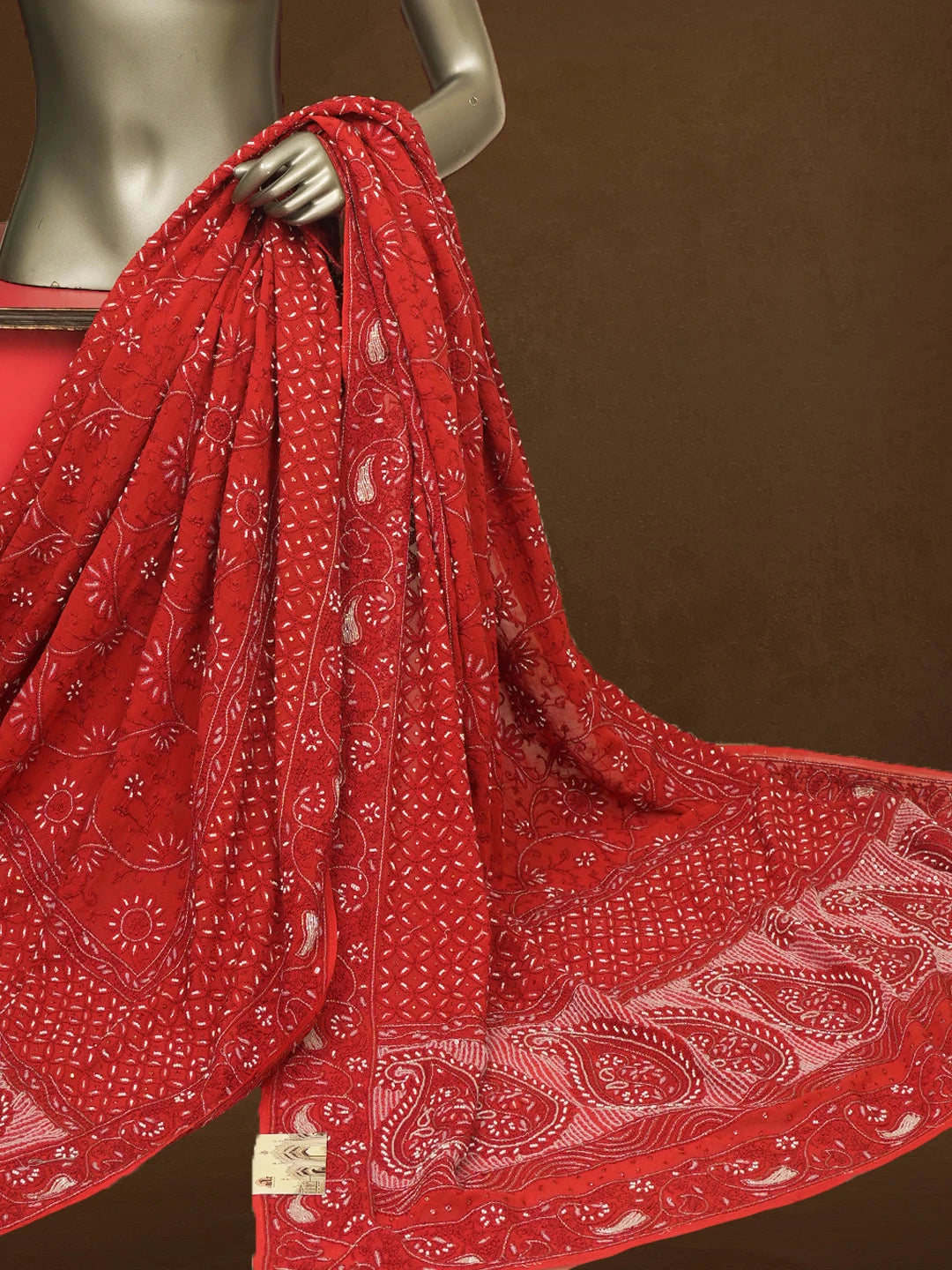 Ada Hand Embroidered Maroon Viscose Georgette Lucknowi Chikankari Dupatta with Cutdana and Sequinned Work 01A546664