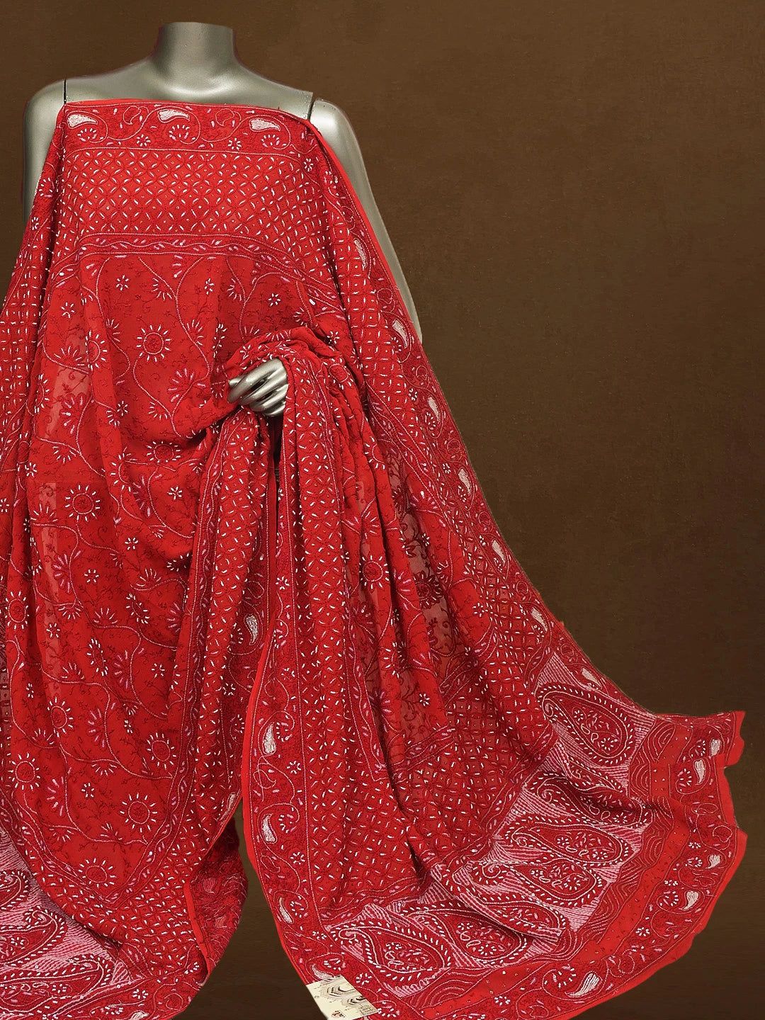 Ada Hand Embroidered Maroon Viscose Georgette Lucknowi Chikankari Dupatta with Cutdana and Sequinned Work 01A546664