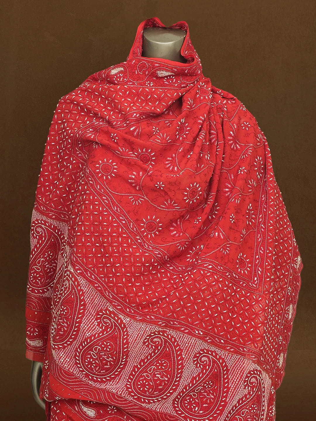 Ada Hand Embroidered Maroon Viscose Georgette Lucknowi Chikankari Dupatta with Cutdana and Sequinned Work 01A546664