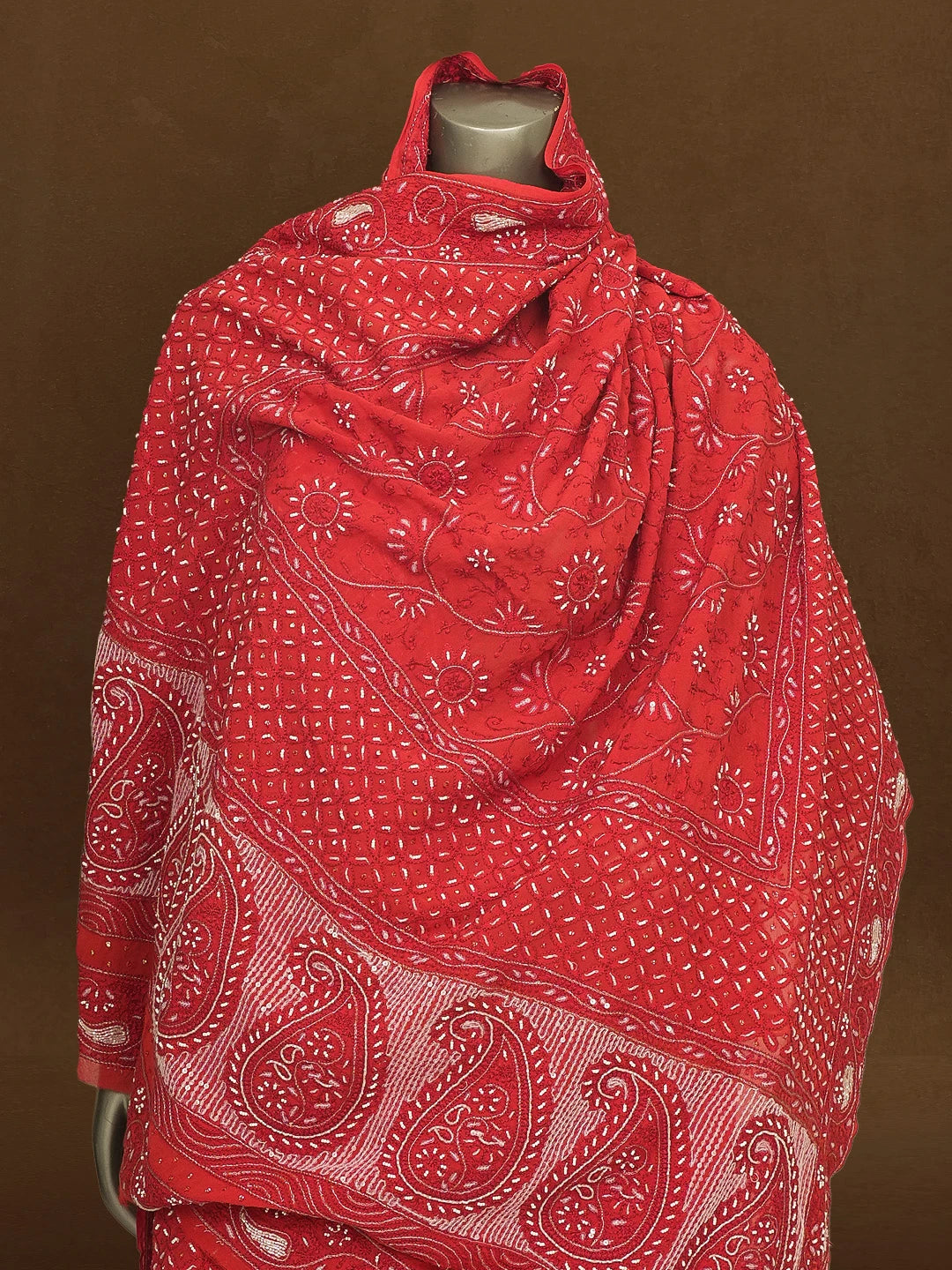 Ada Hand Embroidered Maroon Viscose Georgette Lucknowi Chikankari Dupatta with Cutdana and Sequinned Work 01A546664