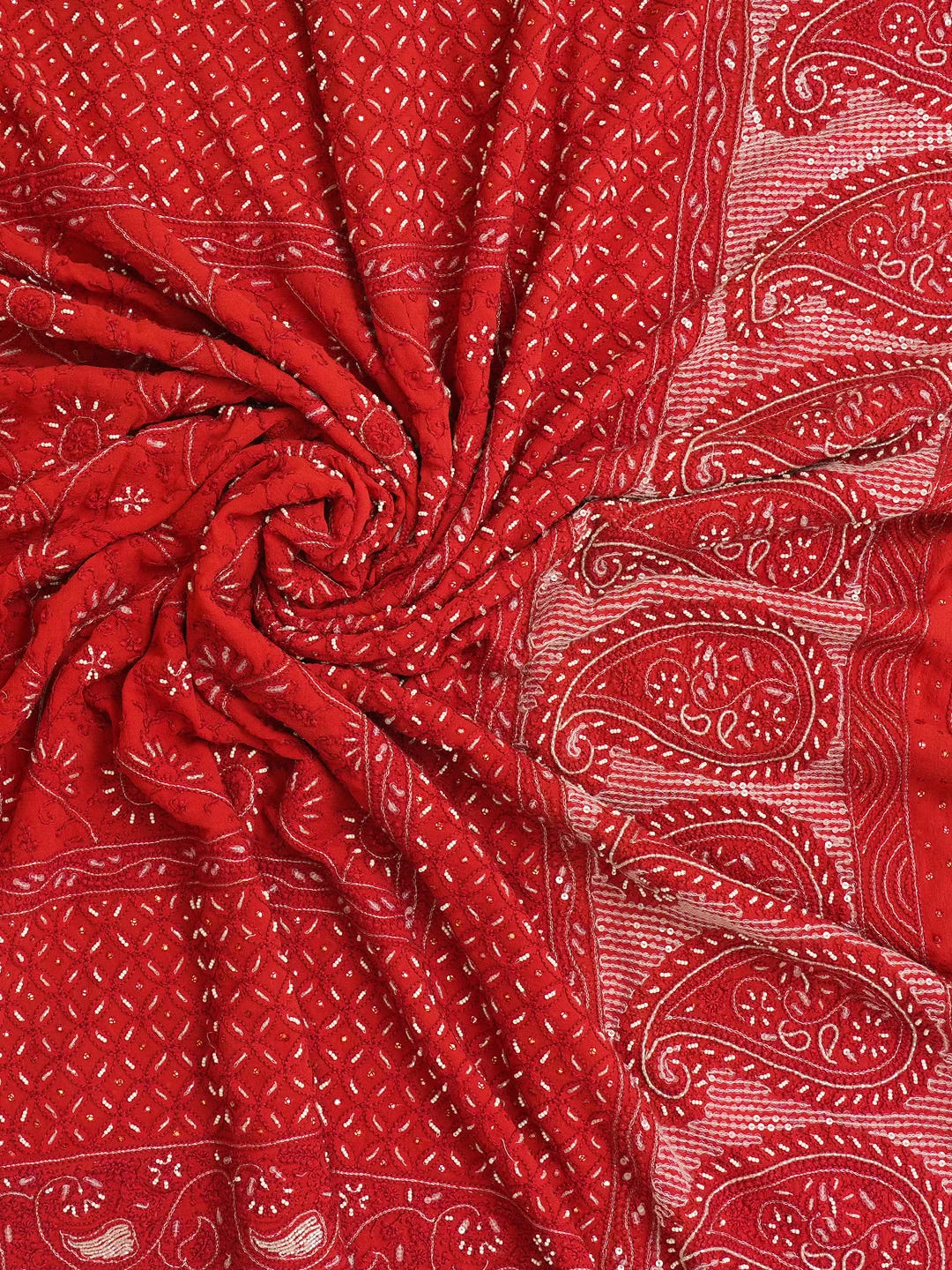Ada Hand Embroidered Maroon Viscose Georgette Lucknowi Chikankari Dupatta with Cutdana and Sequinned Work 01A546664