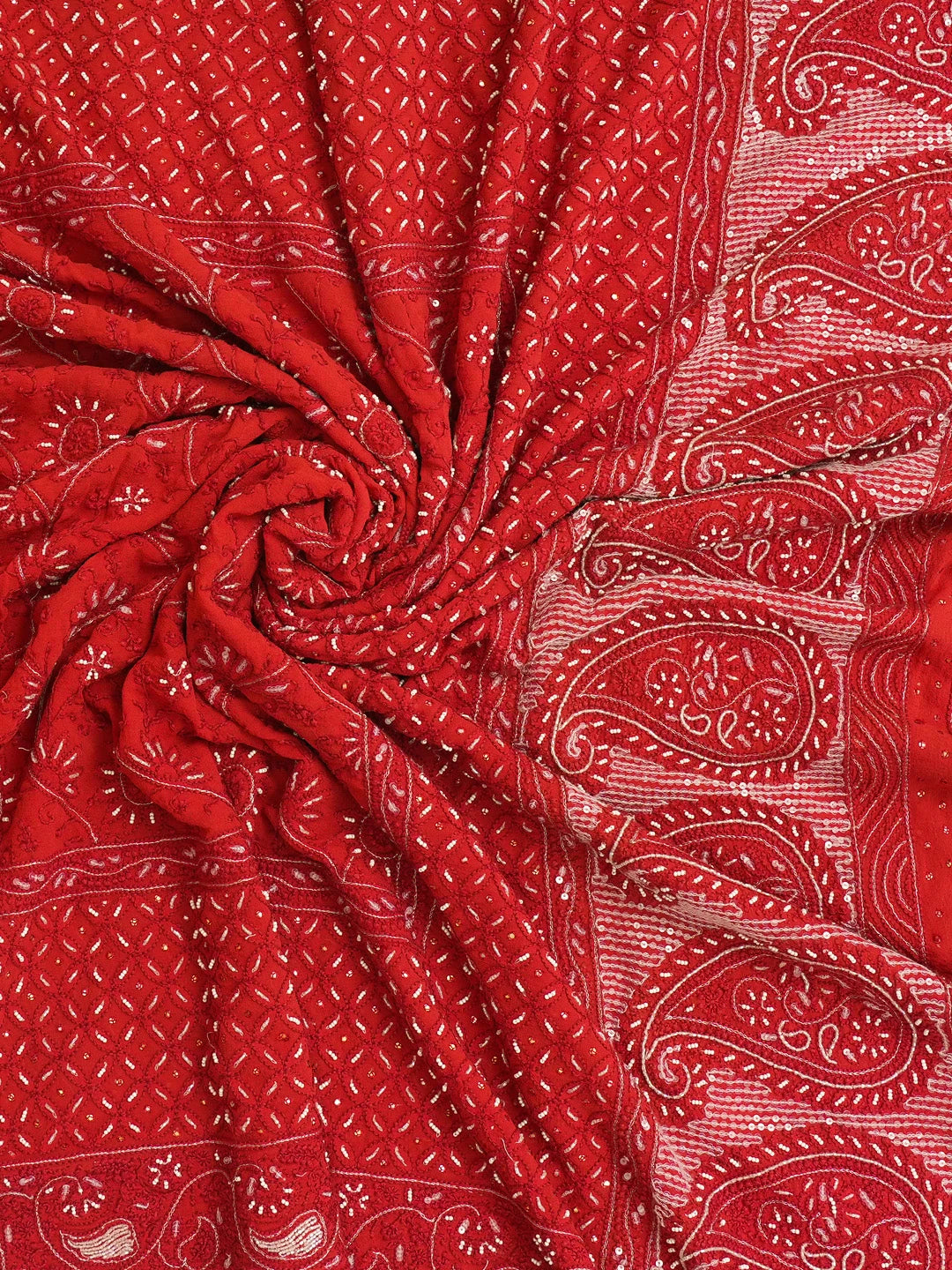 Ada Hand Embroidered Maroon Viscose Georgette Lucknowi Chikankari Dupatta with Cutdana and Sequinned Work 01A546664