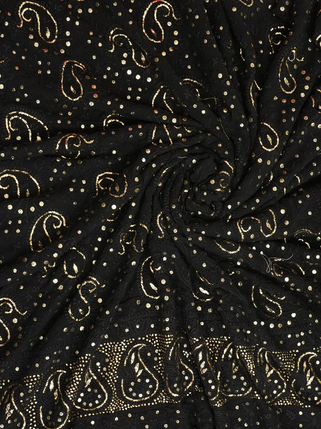 Ada Hand Embroidered Black Pure Georgette Lucknowi Chikankari Dupatta with Muqaish Work 01A388554