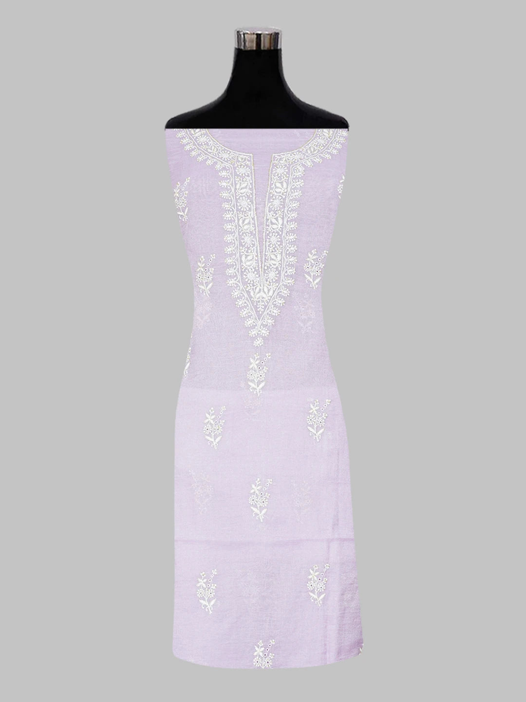 Ada Hand Embroidered Mauve Tissue Lucknowi Chikankari Unstitched Kurta Dupatta Set With Zari Work 01A609622