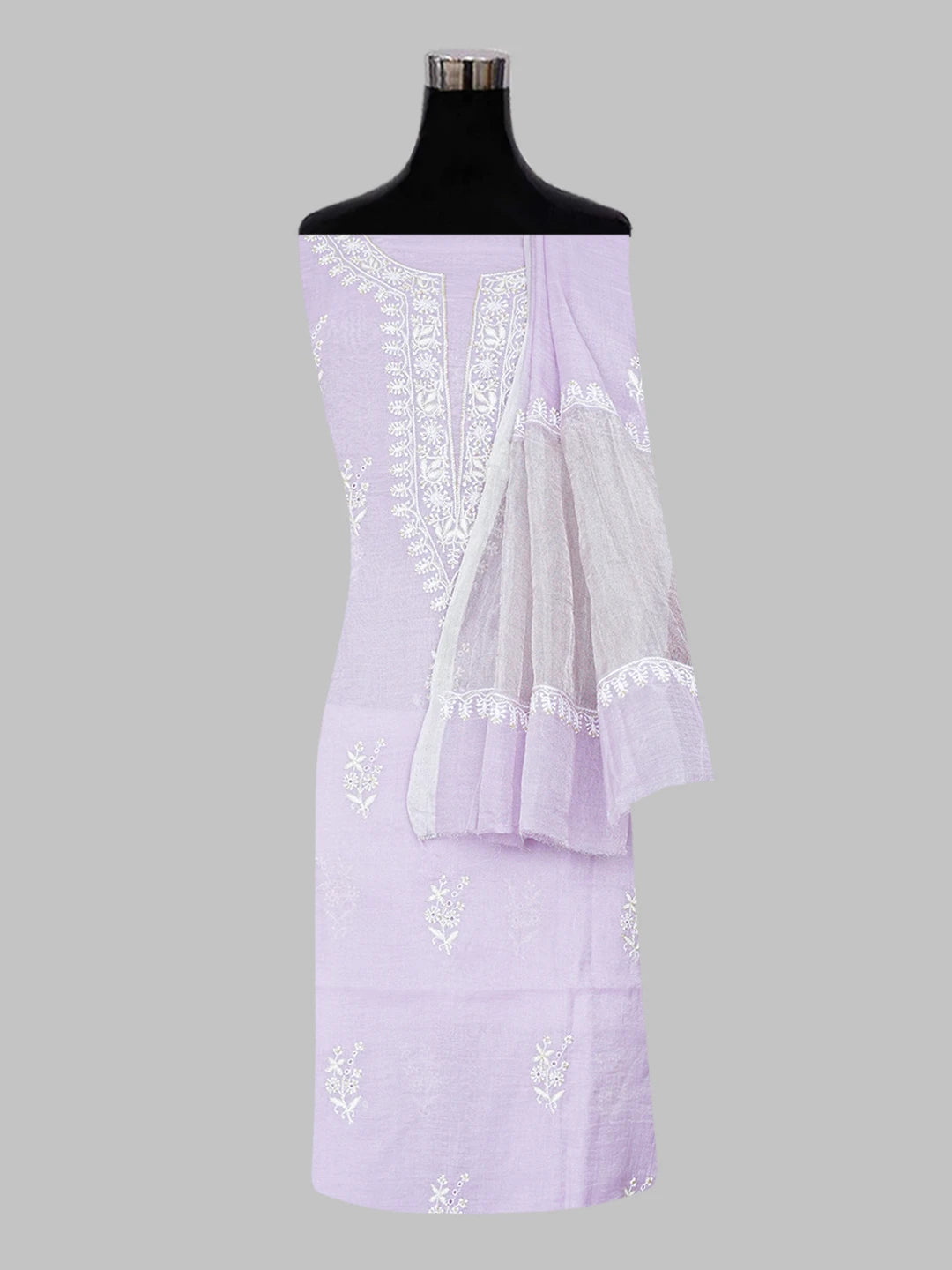 Ada Hand Embroidered Mauve Tissue Lucknowi Chikankari Unstitched Kurta Dupatta Set With Zari Work 01A609622