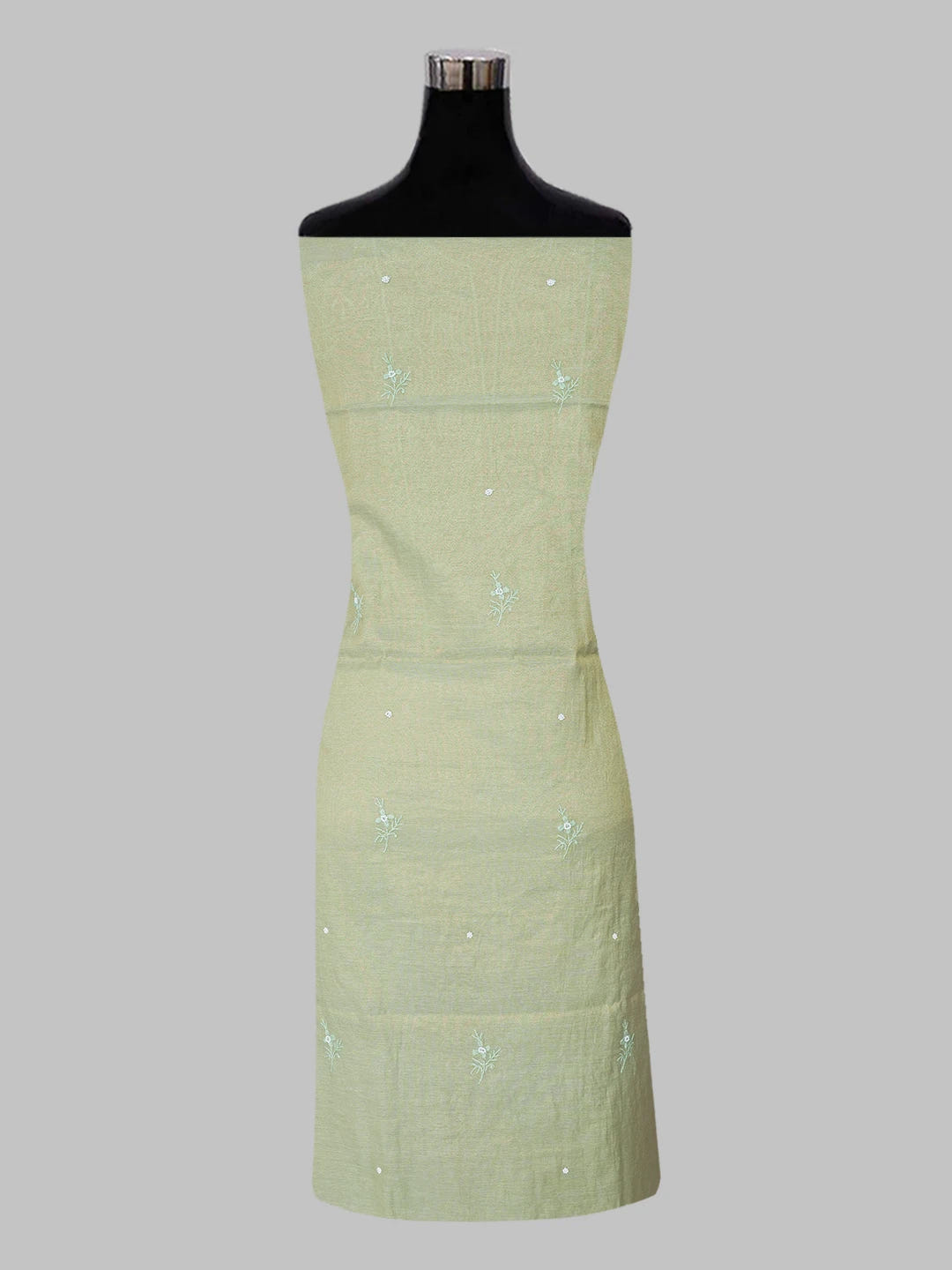 Ada Hand Embroidered Asparagus Green Tissue Lucknowi Chikankari Unstitched Kurta Dupatta Set With Pearl Work 01A614219