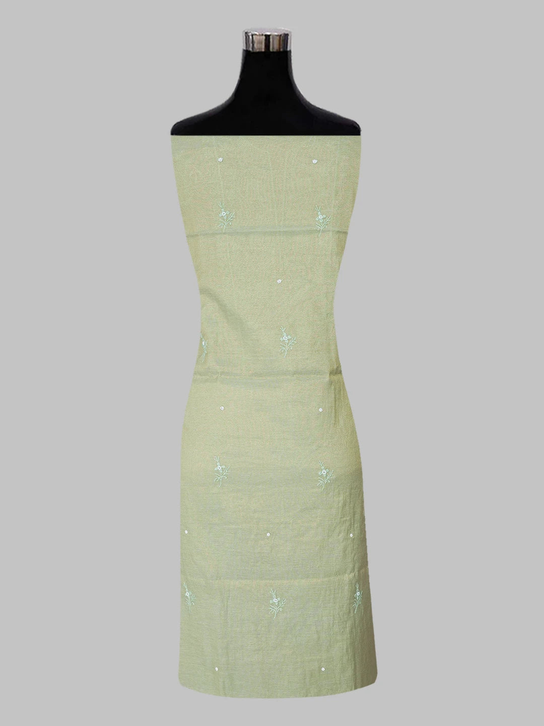 Ada Hand Embroidered Asparagus Green Tissue Lucknowi Chikankari Unstitched Kurta Dupatta Set With Pearl Work 01A614219