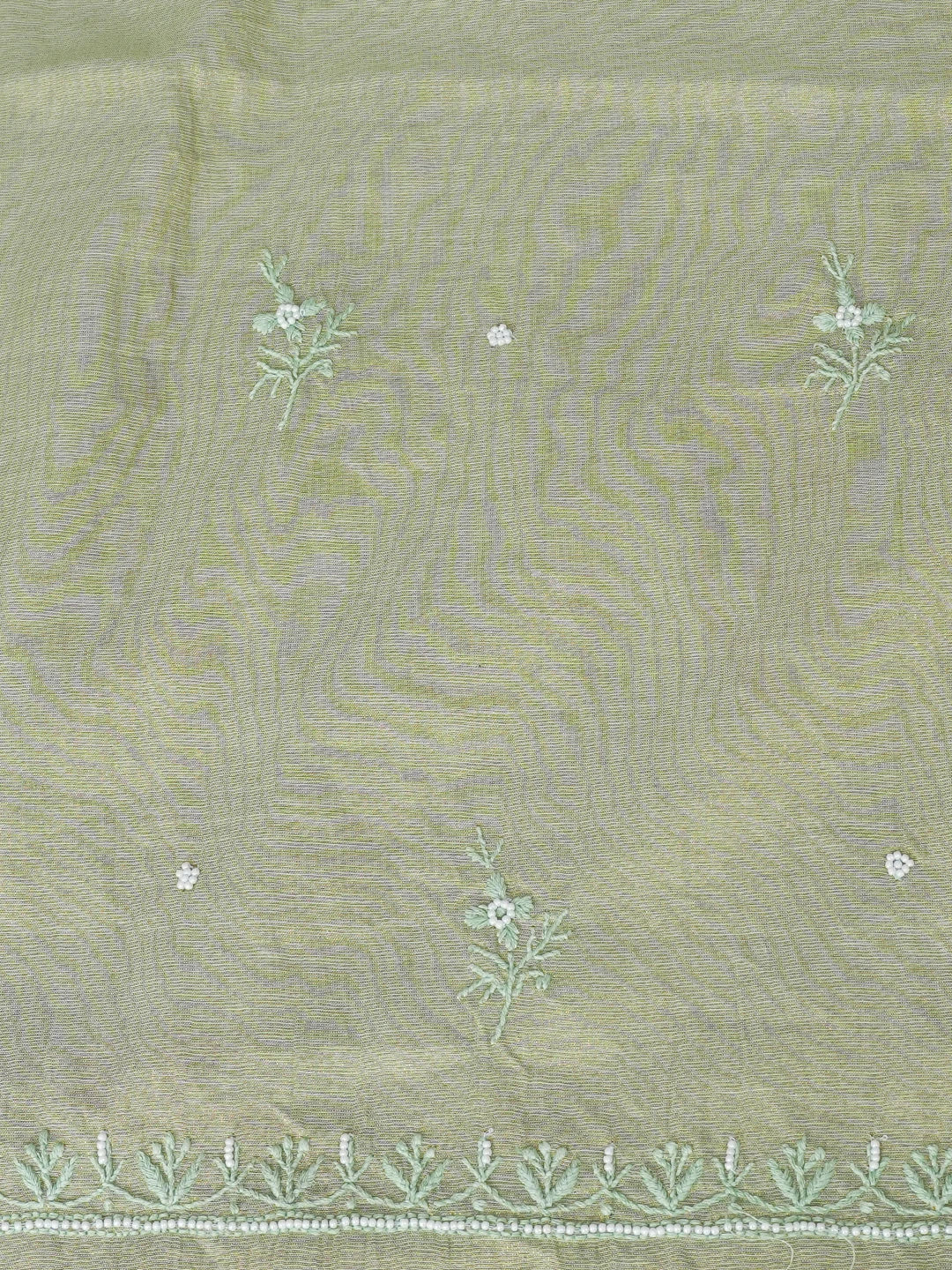 Ada Hand Embroidered Asparagus Green Tissue Lucknowi Chikankari Unstitched Kurta Dupatta Set With Pearl Work 01A614219