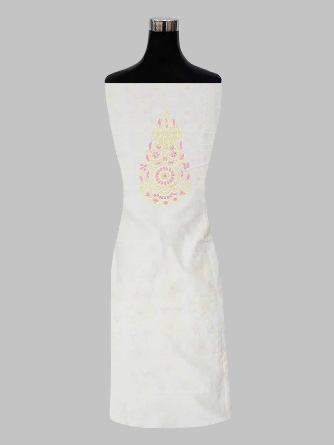 Ada Hand Embroidered Cream Chanderi Lucknowi Chikankari Unstitched Kurta Dupatta Set 01A467974