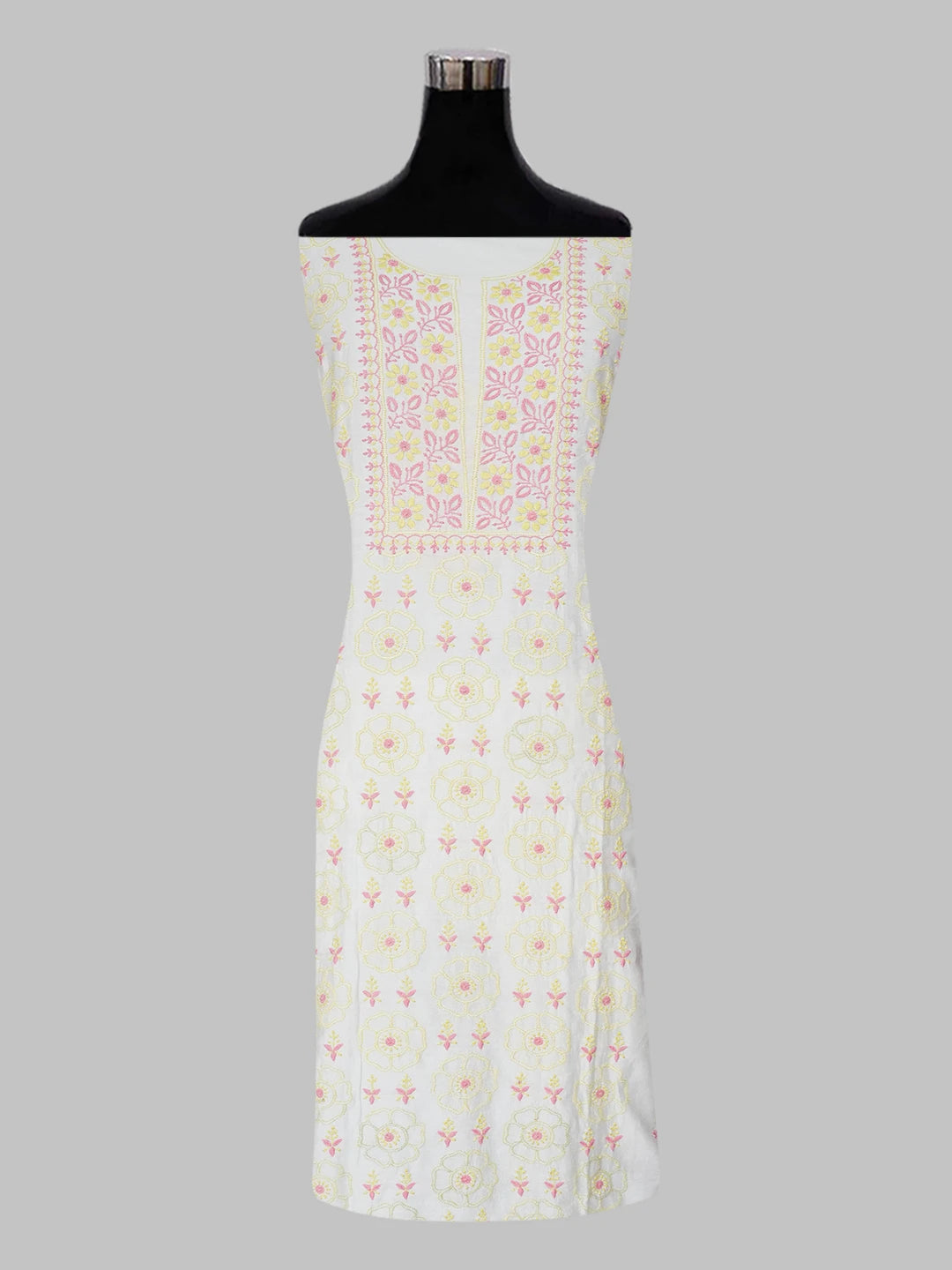 Ada Hand Embroidered Cream Chanderi Lucknowi Chikankari Unstitched Kurta Dupatta Set 01A467974