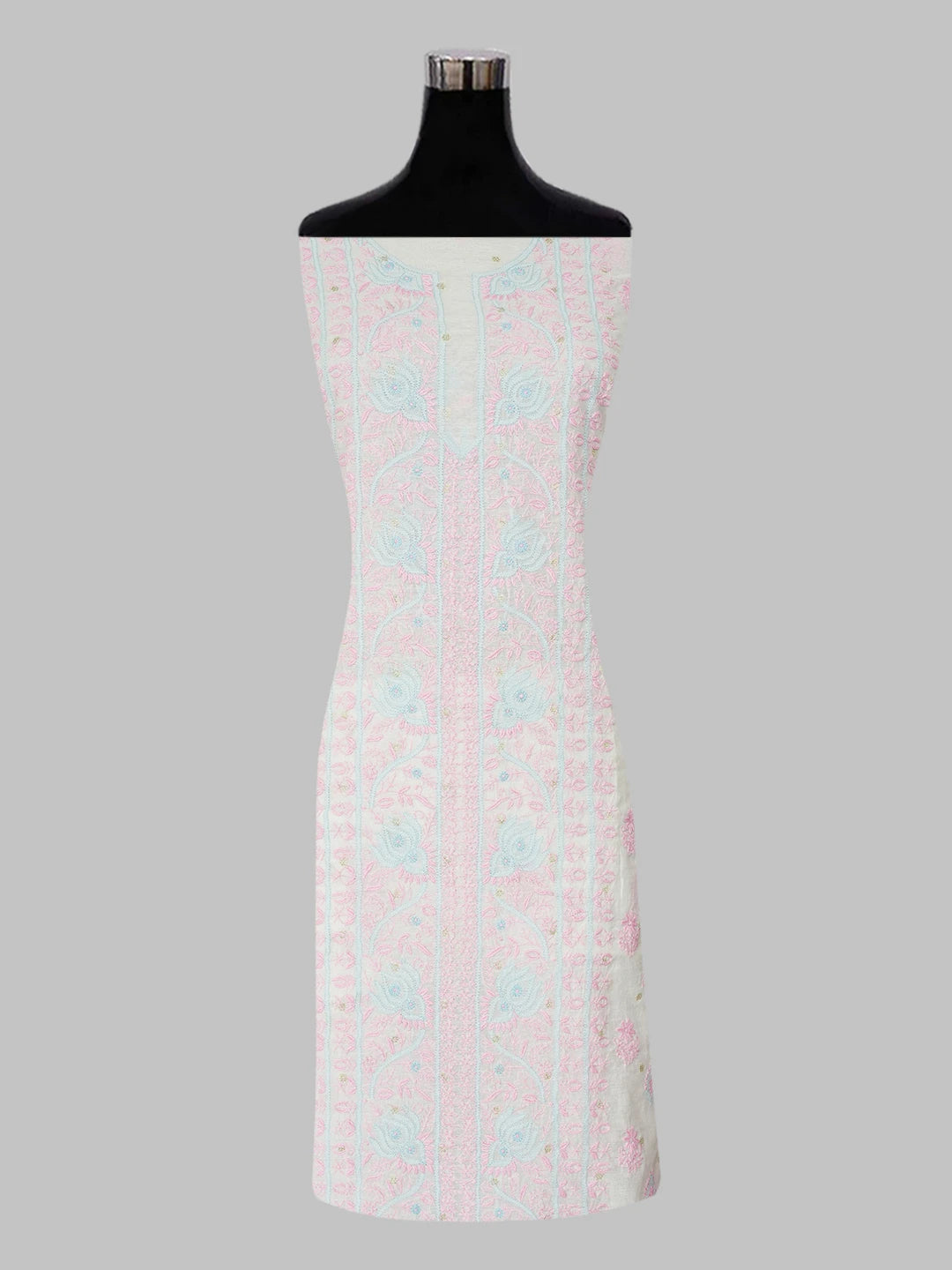 Ada Hand Embroidered Cosmic Latte White Chanderi Lucknowi Chikankari Unstitched Kurta Dupatta Set 01A596095