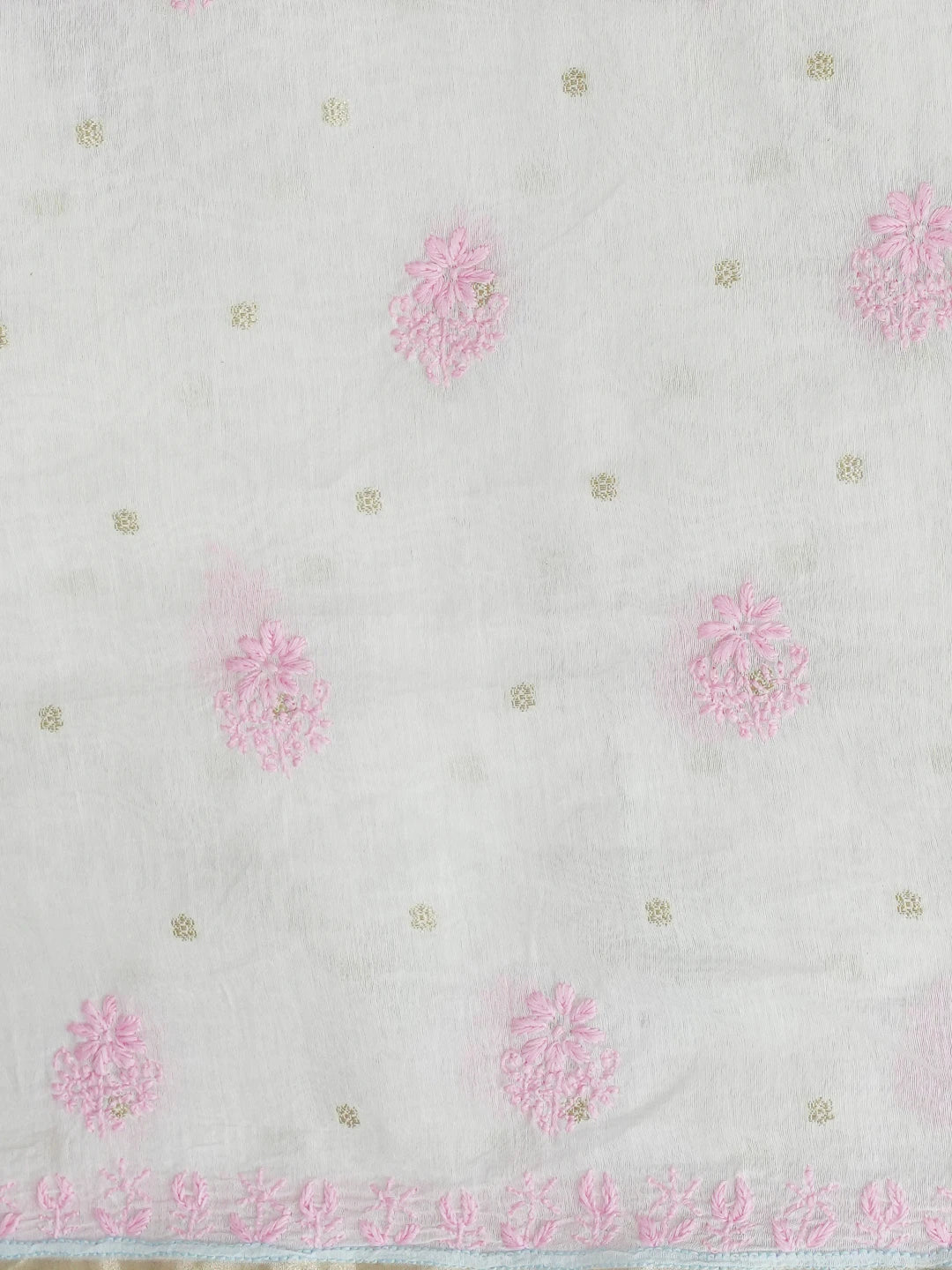 Ada Hand Embroidered Cosmic Latte White Chanderi Lucknowi Chikankari Unstitched Kurta Dupatta Set 01A596095