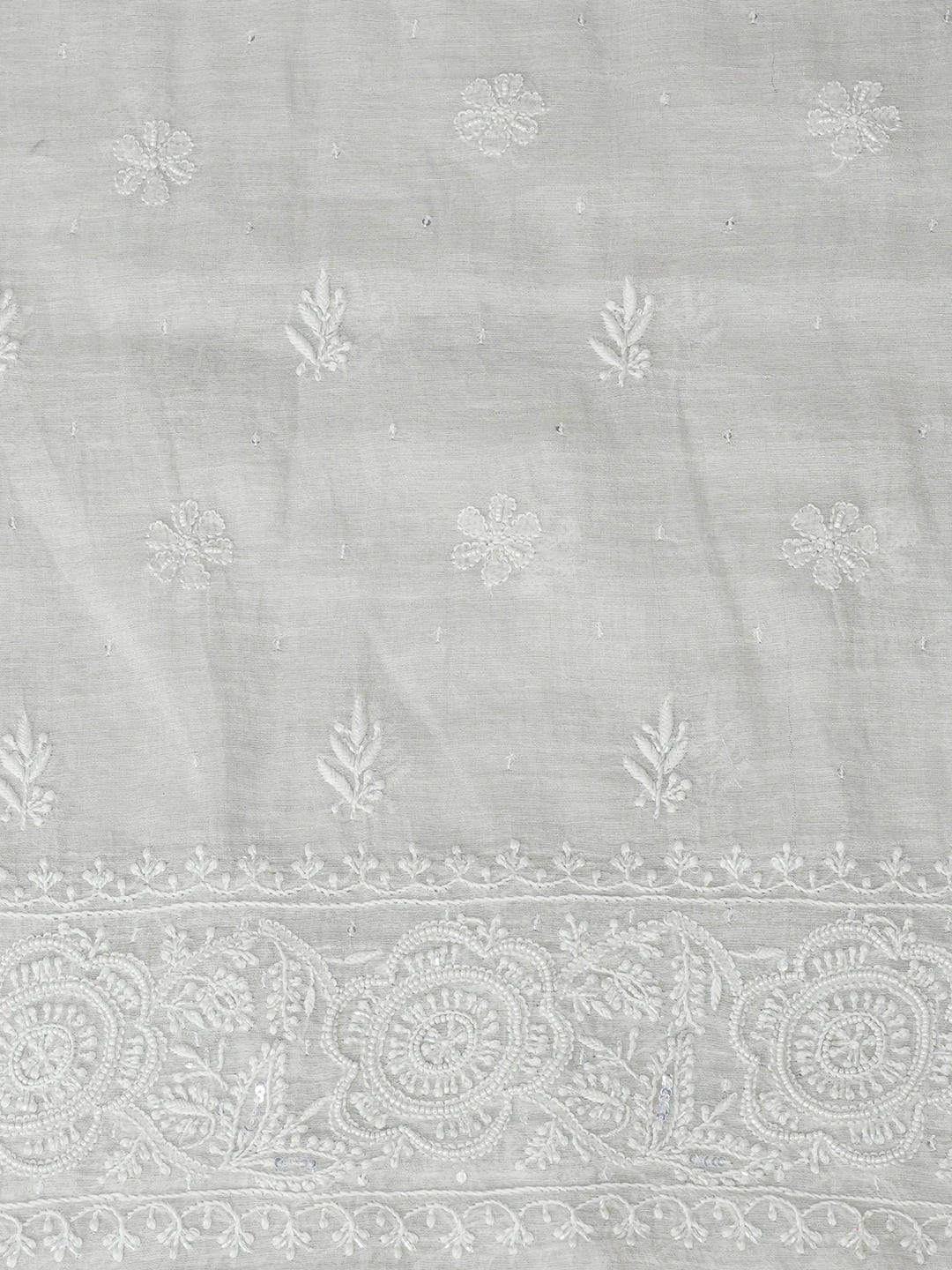 Ada Hand Embroidered Grey Tissue Lucknowi Chikankari Unstitched Kurta Dupatta Set With Pearl Work 01A604661