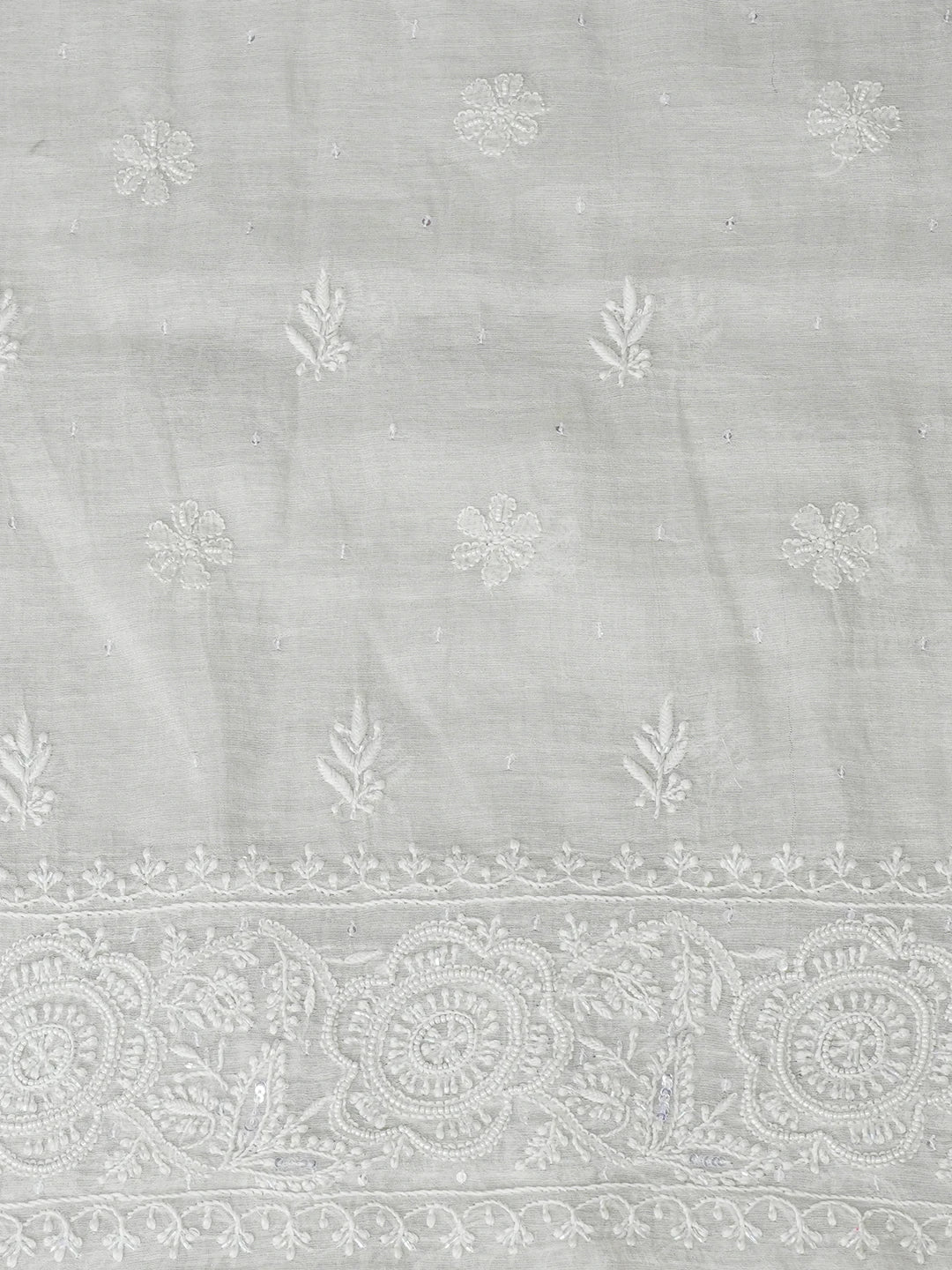Ada Hand Embroidered Grey Tissue Lucknowi Chikankari Unstitched Kurta Dupatta Set With Pearl Work 01A604661
