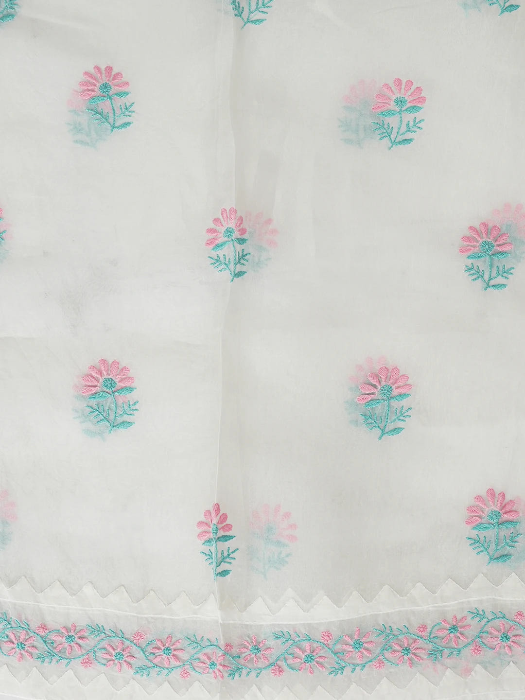 Ada Hand Embroidered White Organza Lucknowi Chikankari Semi stitched Kurta Dupatta Set 01A605866