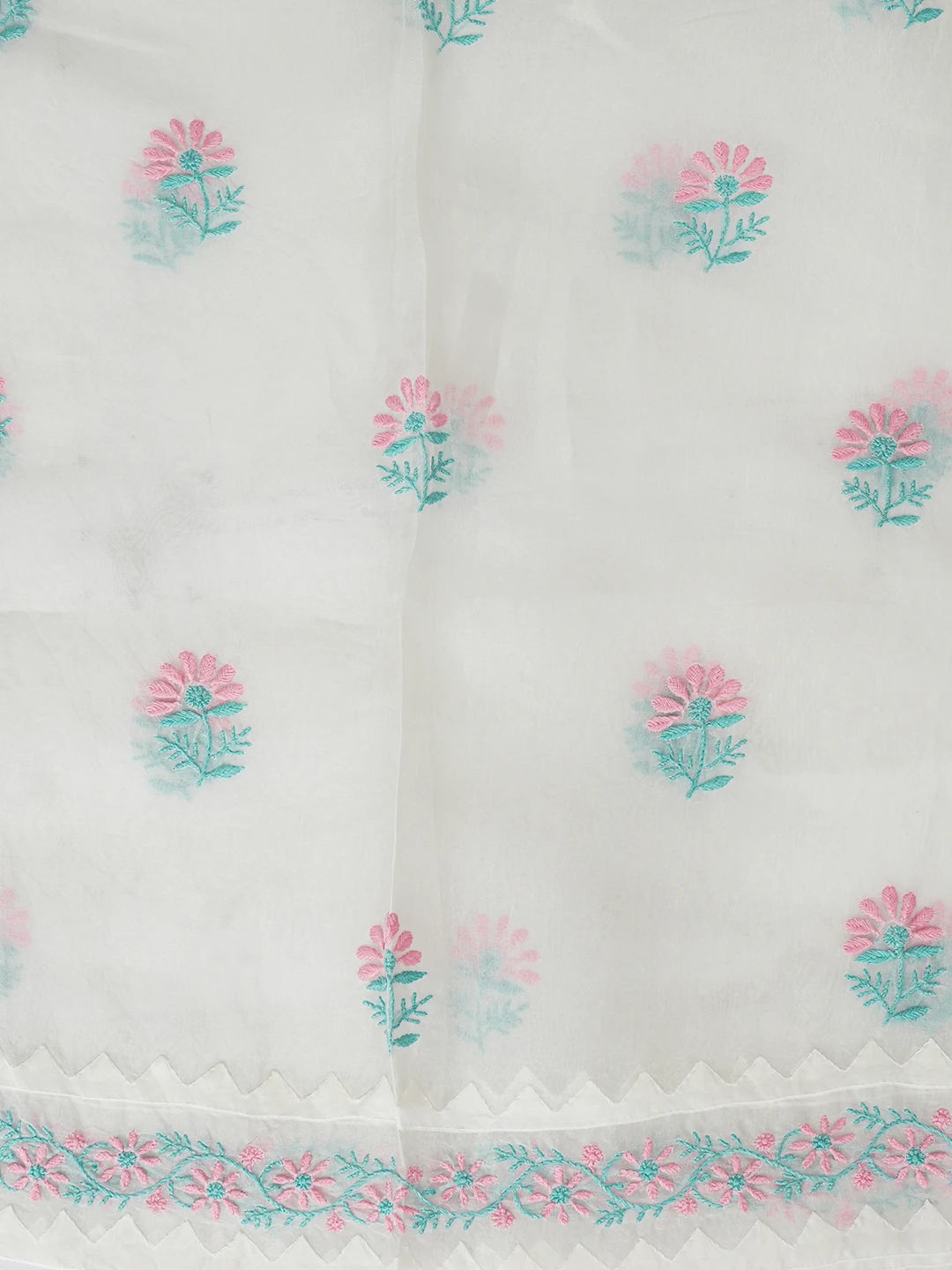 Ada Hand Embroidered White Organza Lucknowi Chikankari Semi stitched Kurta Dupatta Set 01A605866