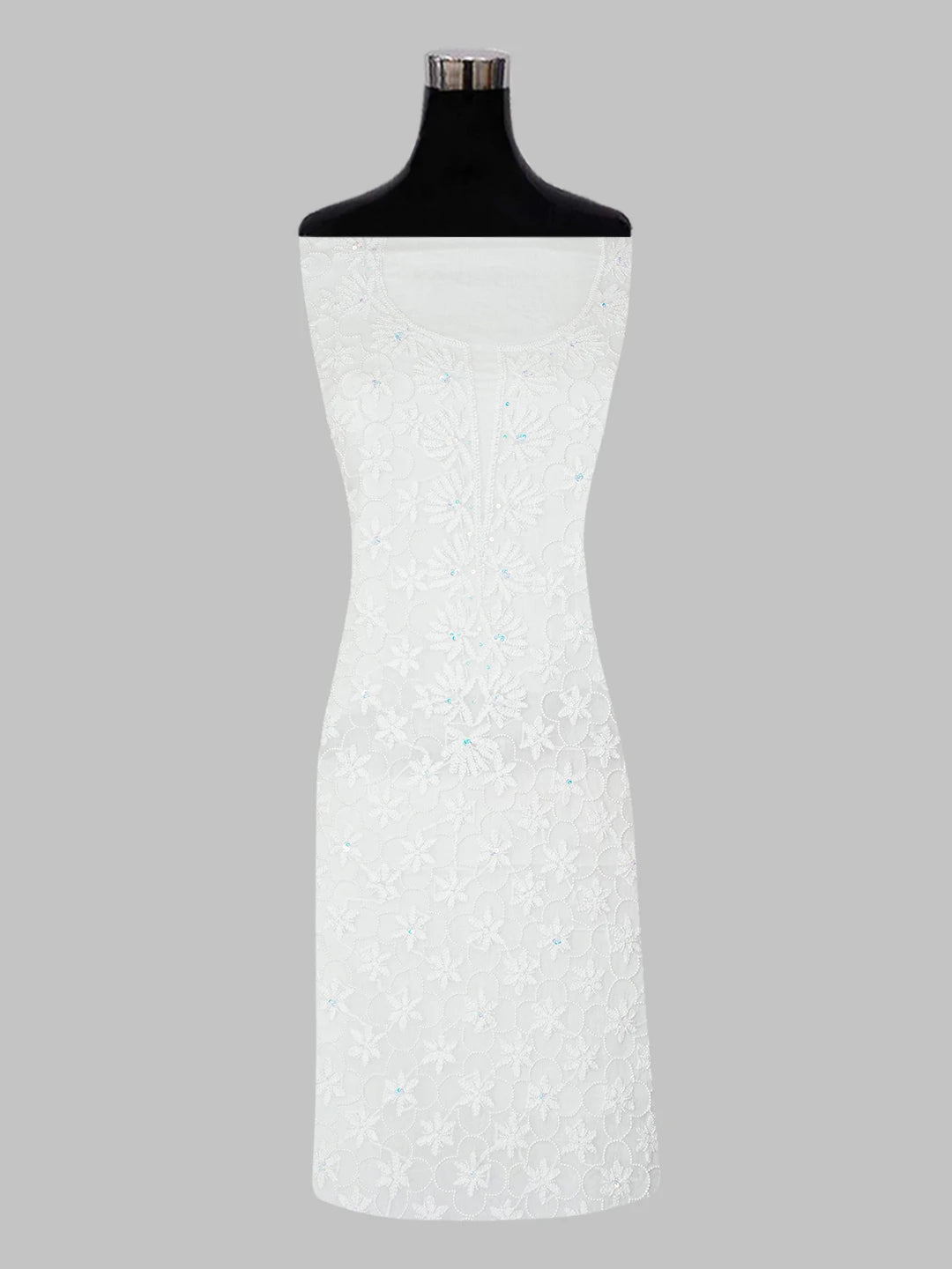 Ada Hand Embroidered White Organza Lucknowi Chikankari Unstitched Kurta Dupatta Set With Pearl Work 01A598628
