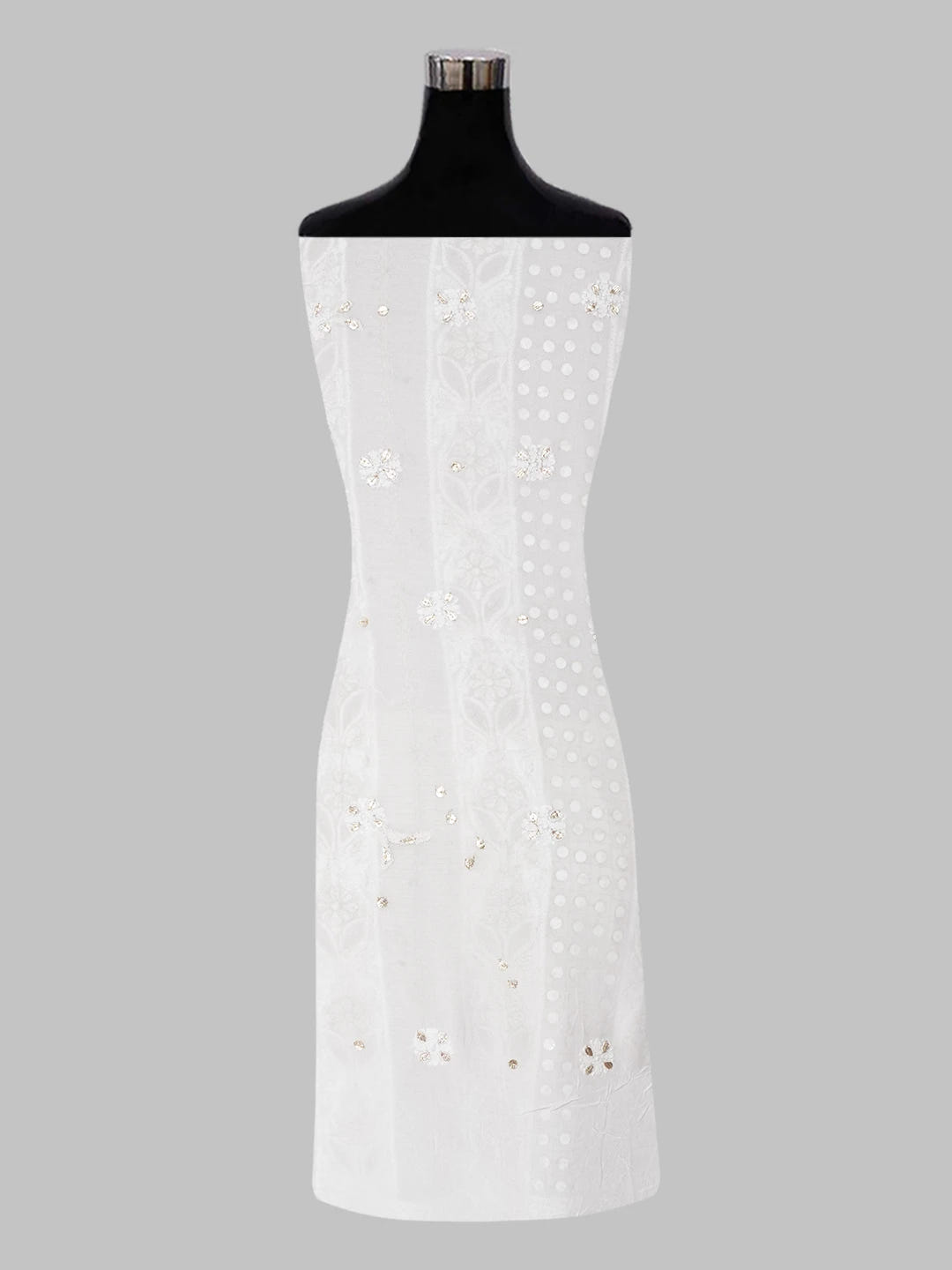 Ada Hand Embroidered White Viscose Georgette Lucknowi Chikankari Unstitched Kurta Dupatta Set with Mirror and Gota Patti Work 01A608451