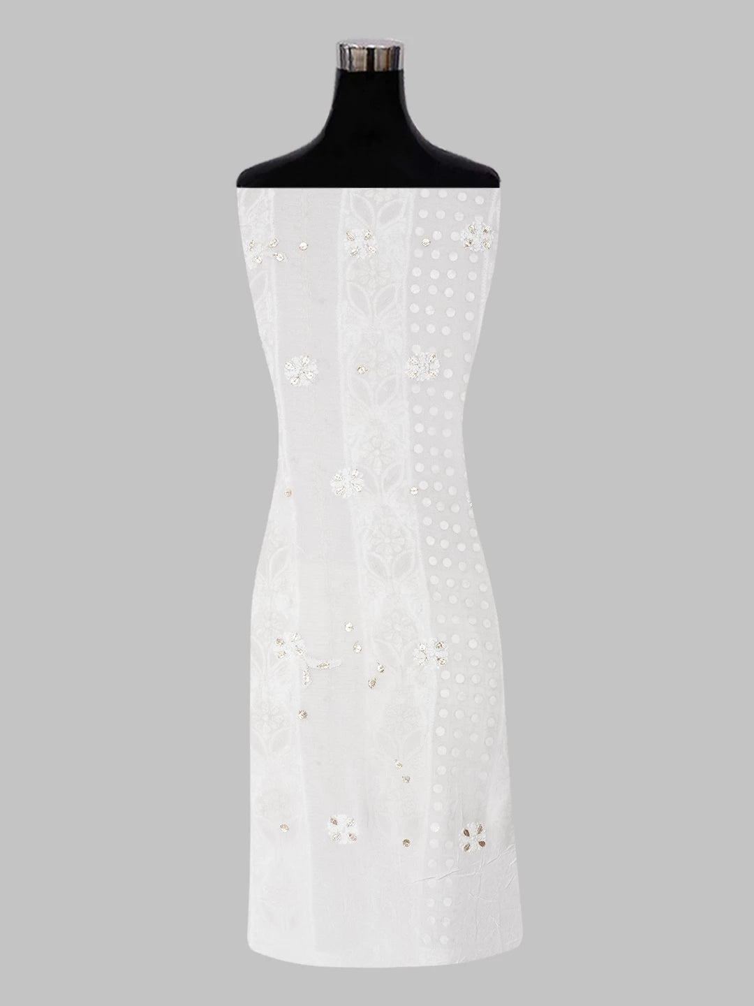 Ada Hand Embroidered White Viscose Georgette Lucknowi Chikankari Unstitched Kurta Dupatta Set with Mirror and Gota Patti Work 01A608451