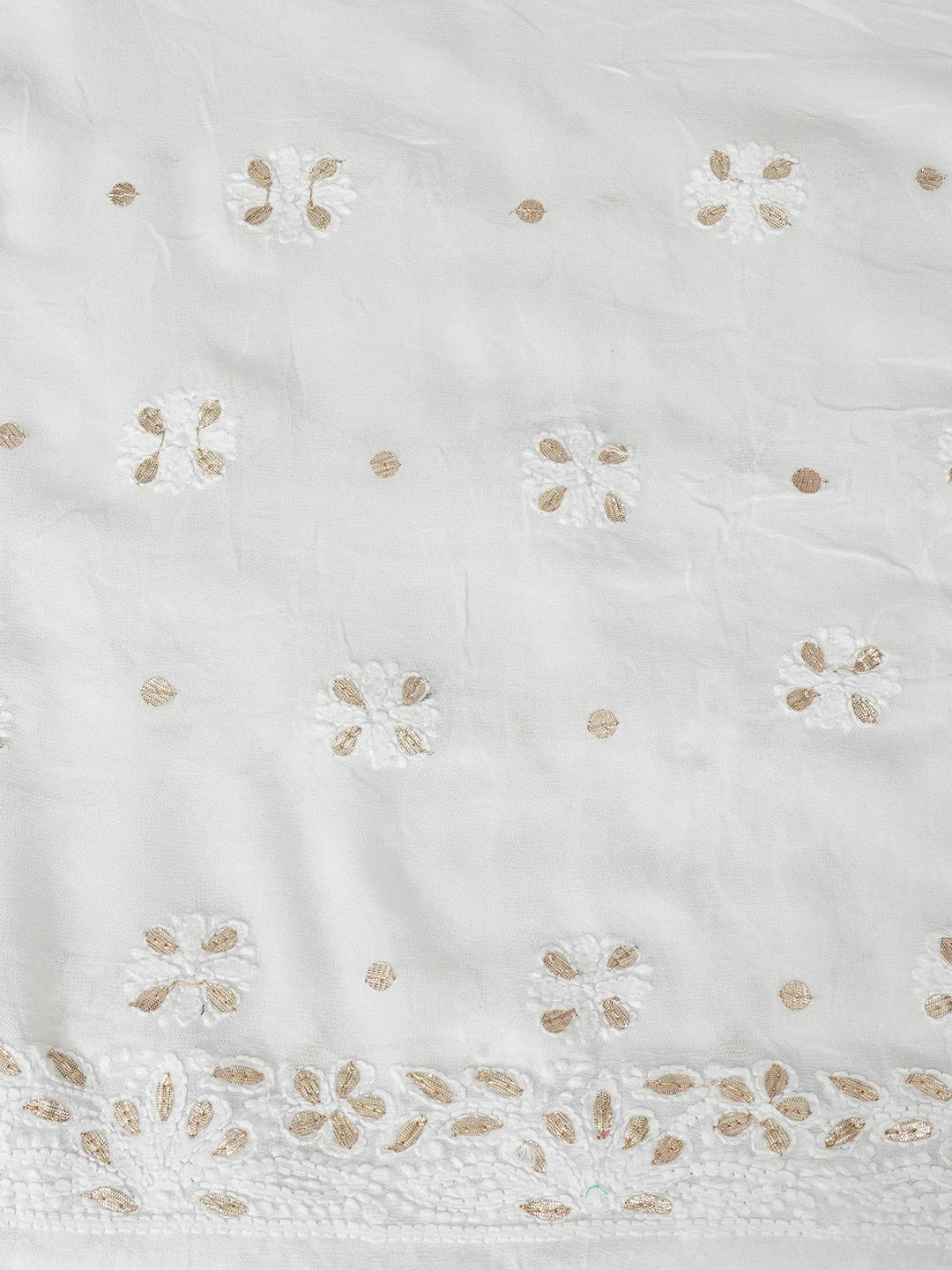 Ada Hand Embroidered White Viscose Georgette Lucknowi Chikankari Unstitched Kurta Dupatta Set with Mirror and Gota Patti Work 01A608451