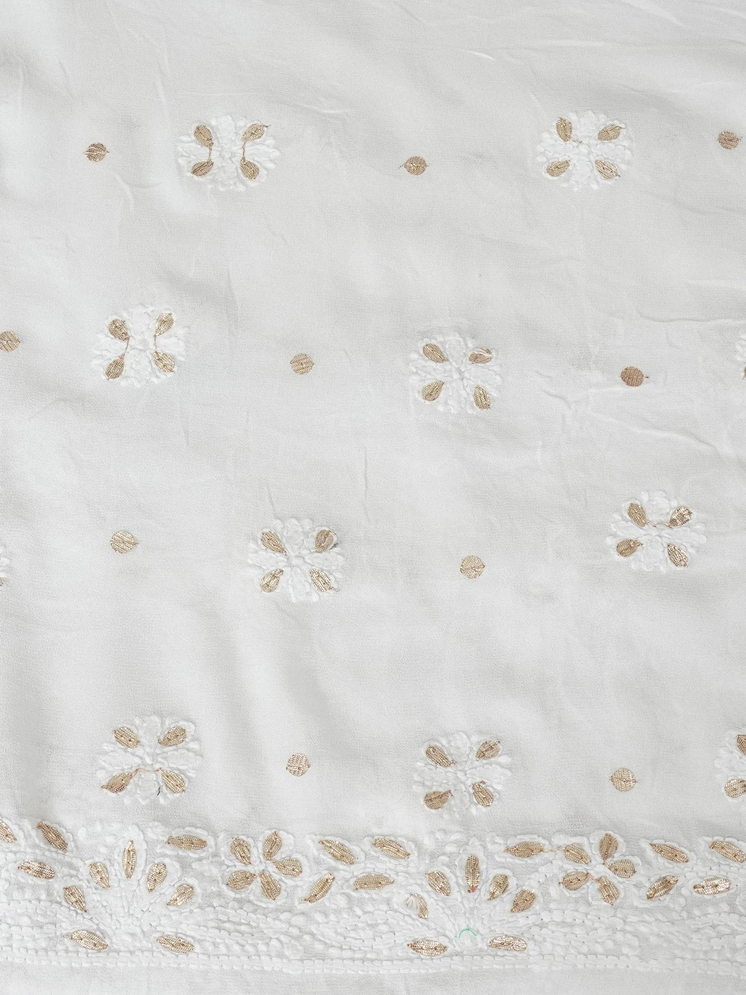 Ada Hand Embroidered White Viscose Georgette Lucknowi Chikankari Unstitched Kurta Dupatta Set with Mirror and Gota Patti Work 01A608451
