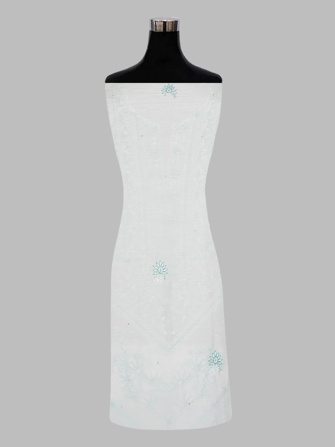 Ada Hand Embroidered White Maslin Lucknowi Chikankari Unstitched Suit Piece with Cutdana and Sequinned Work 01A488121