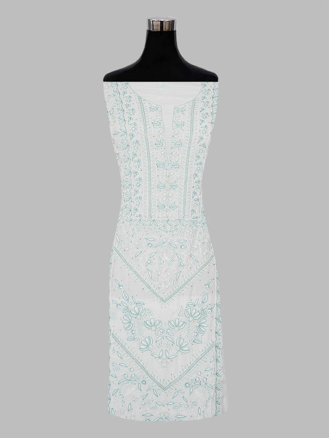 Ada Hand Embroidered White Maslin Lucknowi Chikankari Unstitched Suit Piece with Cutdana and Sequinned Work 01A488121