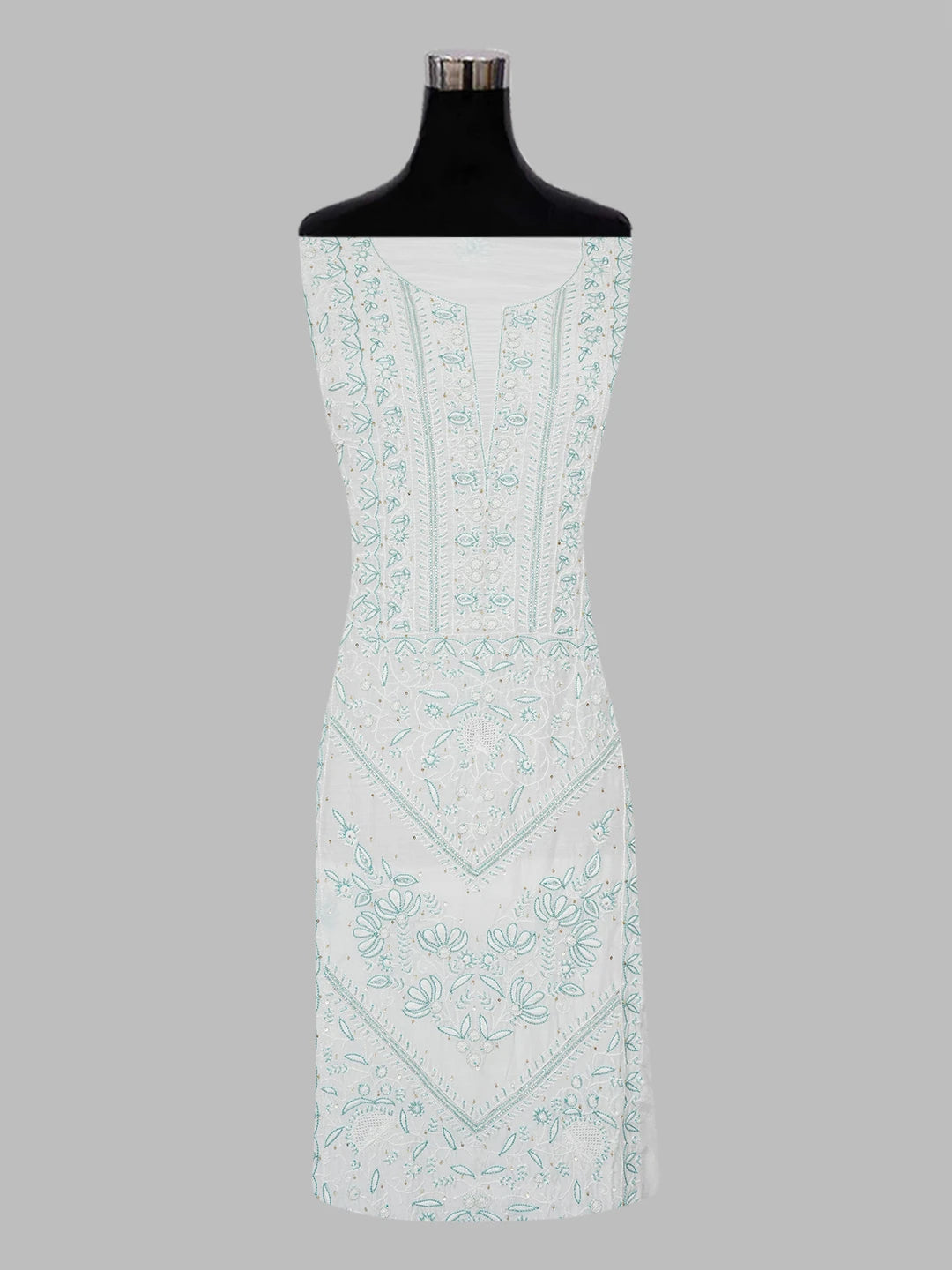 Ada Hand Embroidered White Maslin Lucknowi Chikankari Unstitched Suit Piece with Cutdana and Sequinned Work 01A488121