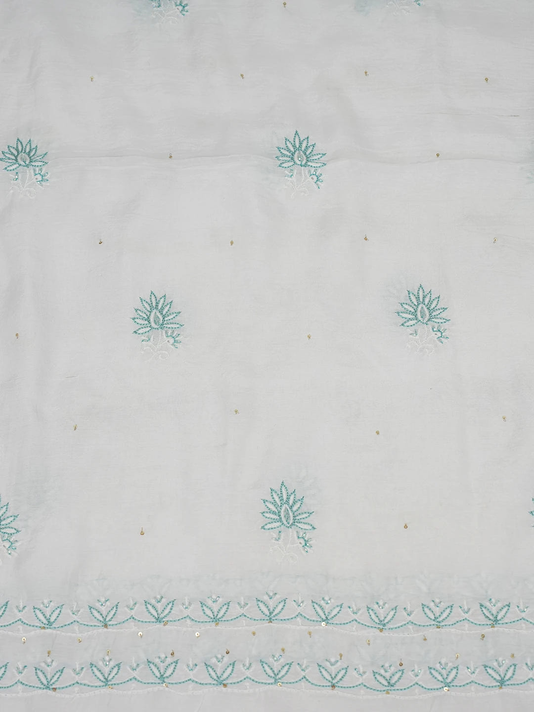 Ada Hand Embroidered White Maslin Lucknowi Chikankari Unstitched Suit Piece with Cutdana and Sequinned Work 01A488121